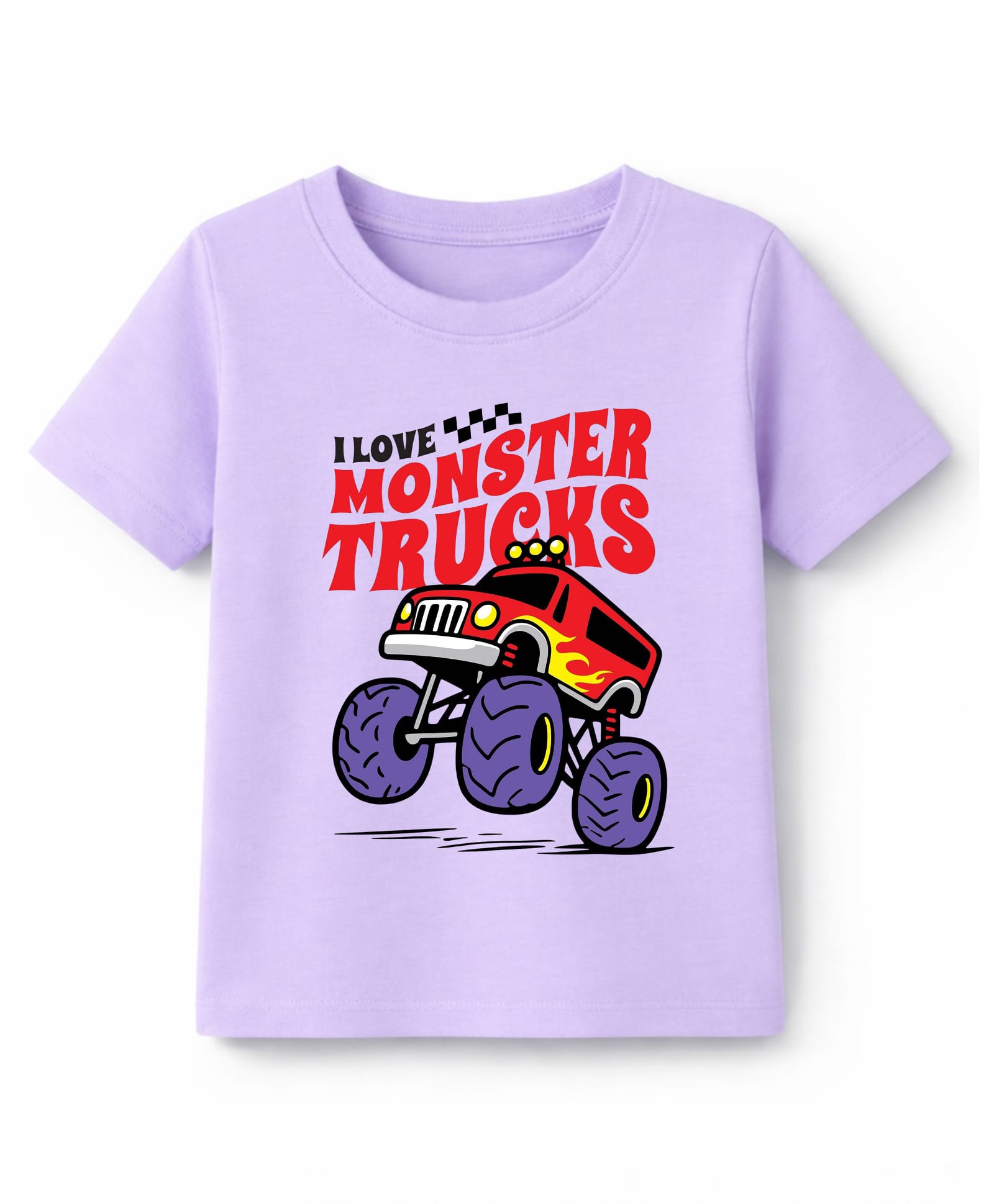 KAVEE Cotton Knit Half Sleeves Monster Trucks Text Printed Tee - Lavender-picture-25