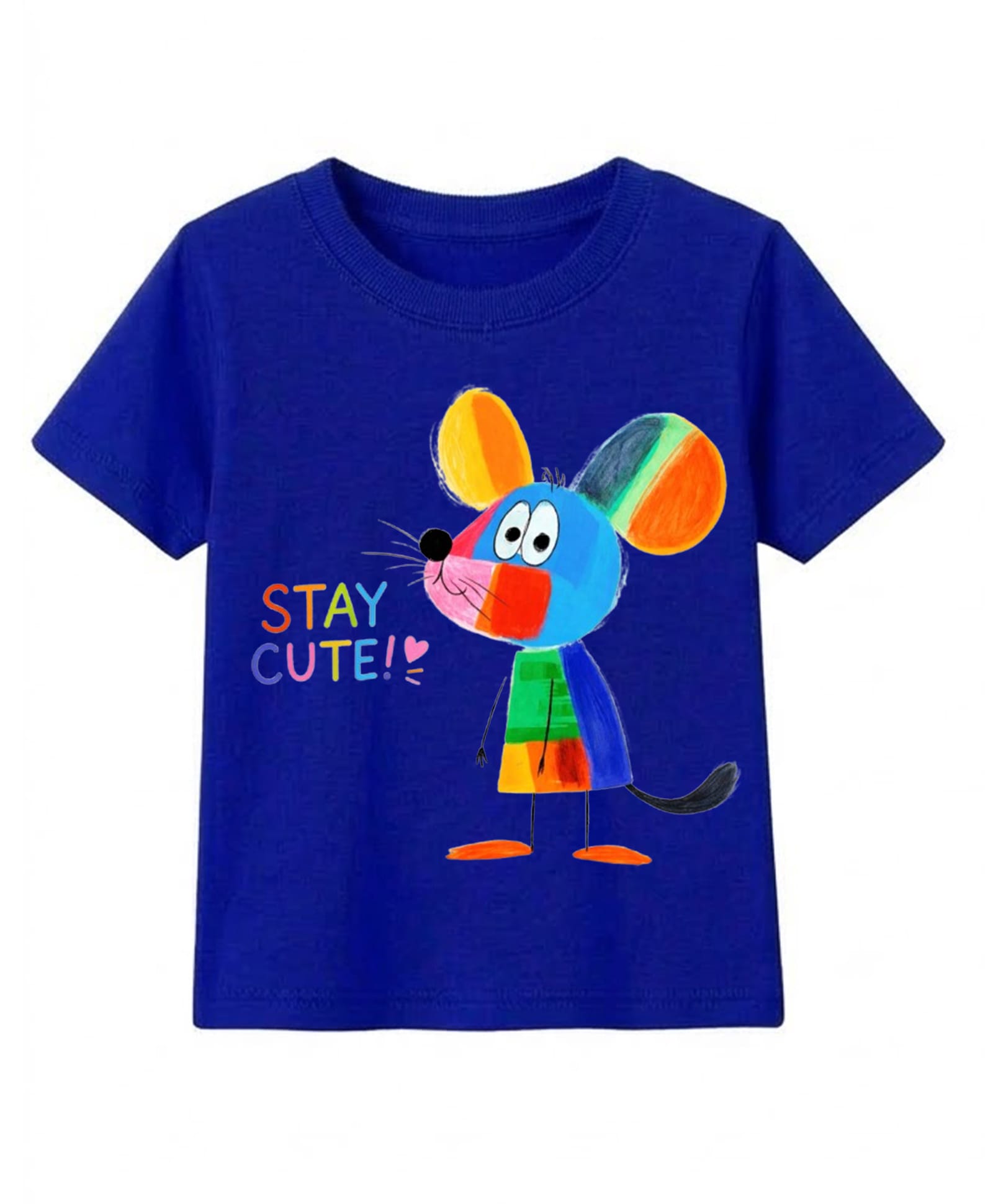 KAVEE Cotton Knit Half Sleeves Mouse & Stay Cute Text Printed Tee - Royal Blue-image-14