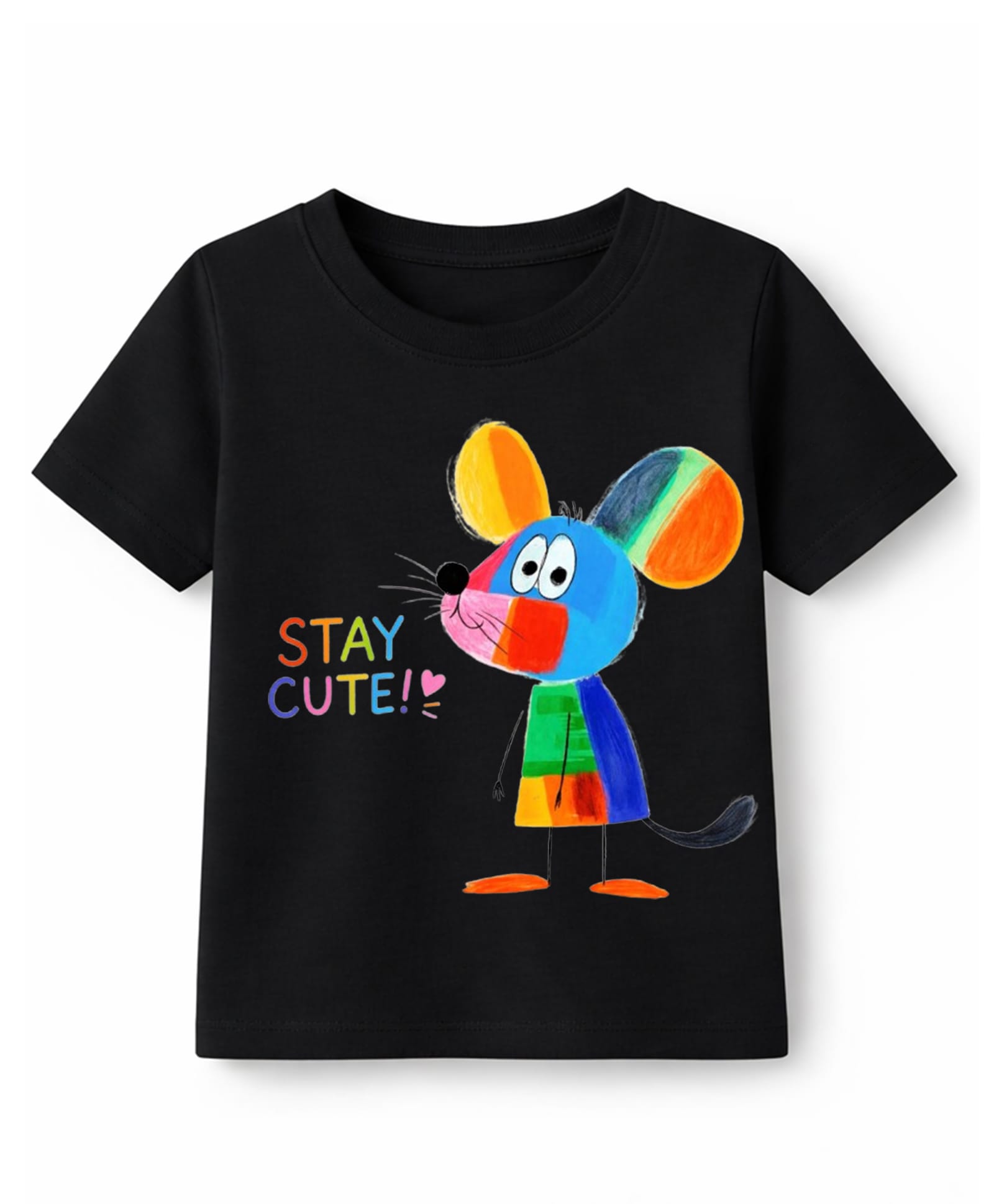 KAVEE Cotton Knit Half Sleeves Mouse & Stay Cute Text Printed Tee - Black-picture-16