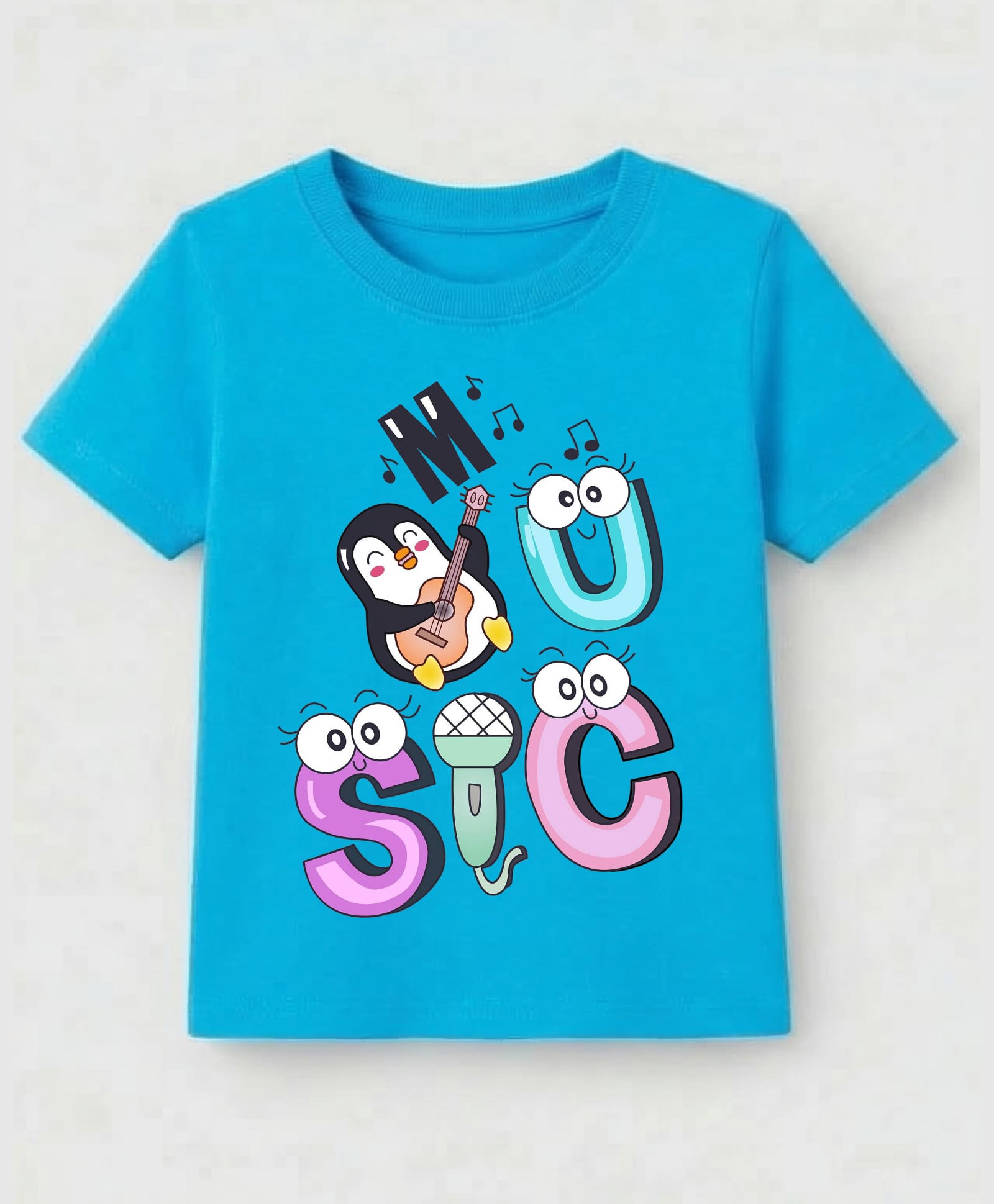 KAVEE Cotton Knit Half Sleeves Music Text Printed Tee - Light Blue-picture-18