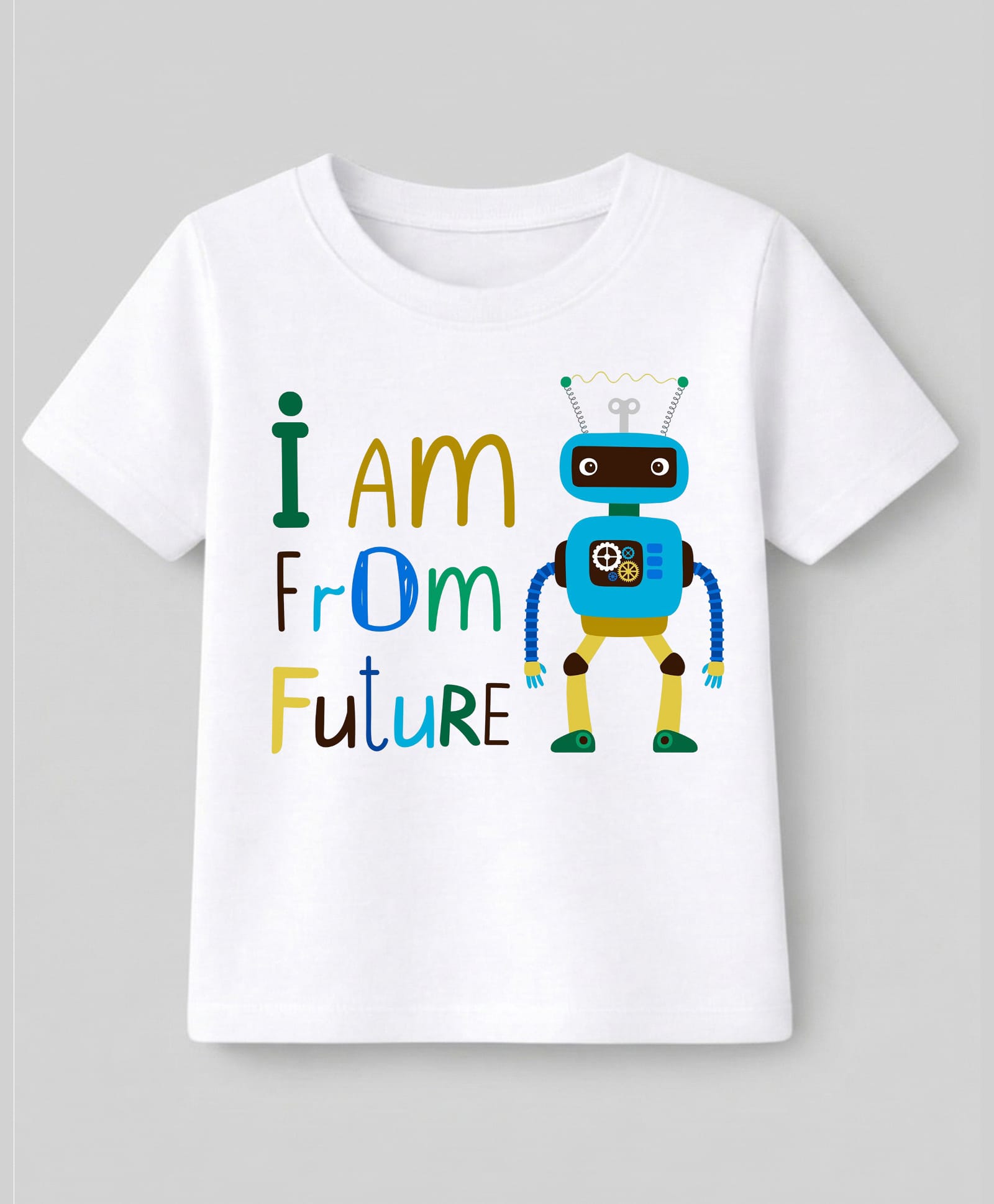 KAVEE Cotton Knit Half Sleeves Robot & I Am From Future Text Printed Tee - White-picture-20