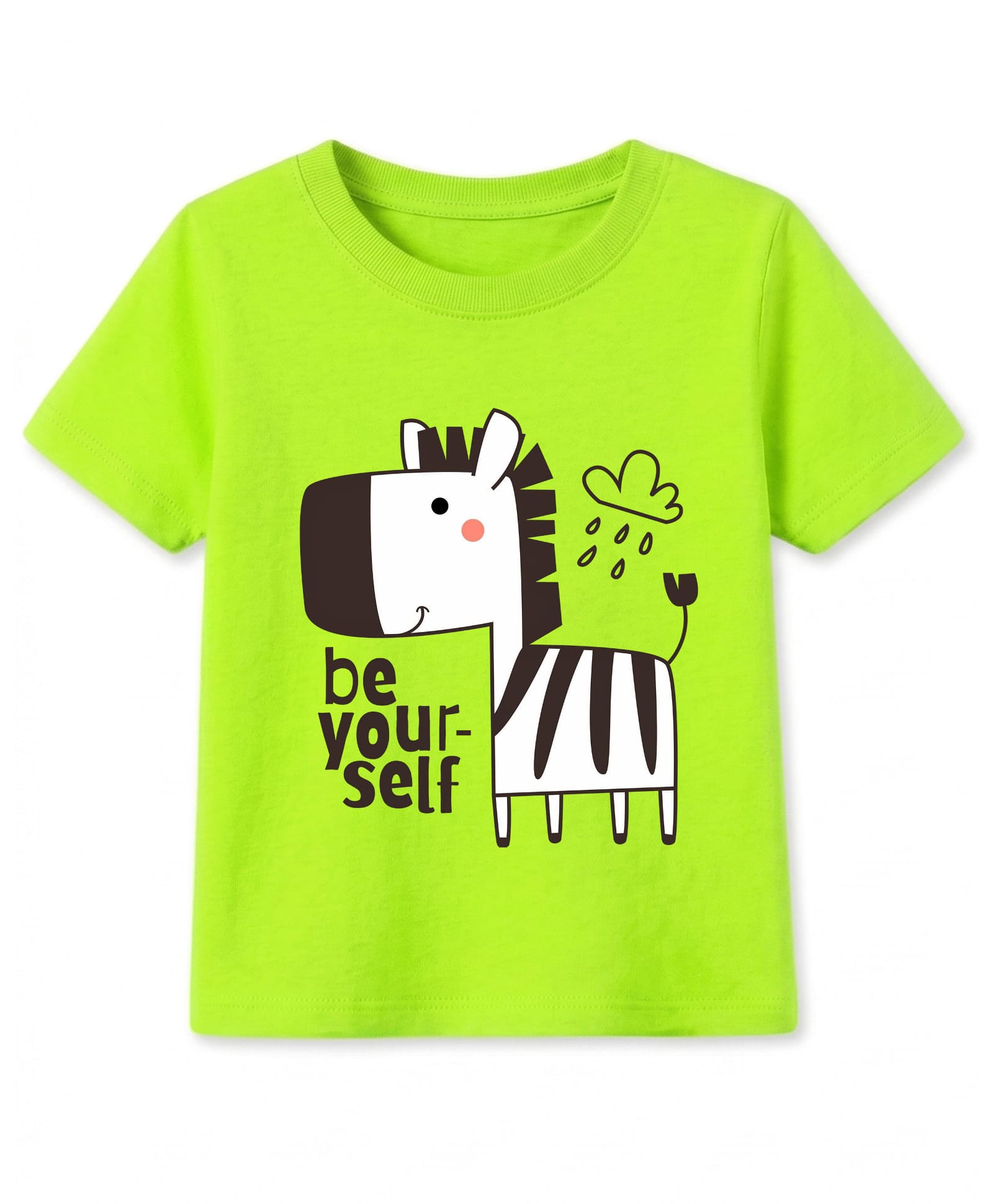 KAVEE Cotton Knit Half Sleeves Zebra & Be Yourself Text Printed Tee - Neon Green-image-25
