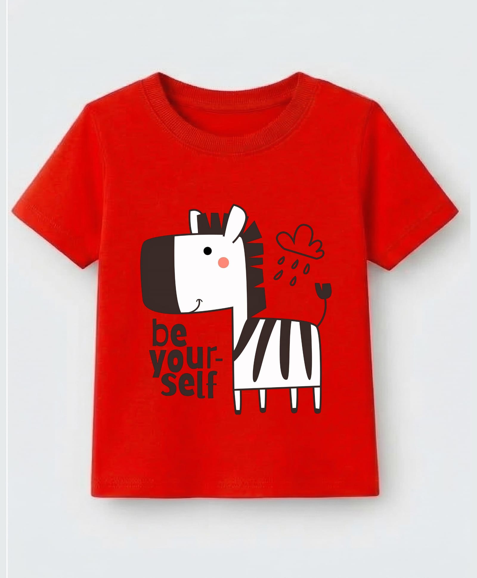 KAVEE Cotton Knit Half Sleeves Zebra & Be Yourself Text Printed Tee - Red-image-49