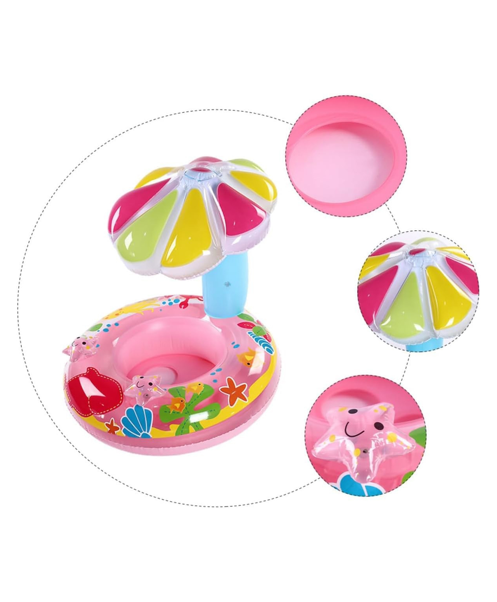 Azhari Inflatable Baby Water Float with Leg Hole Swim Ring, Secure and Safety Water Swim Ring Seat for Kids, Infant Pool Float with Sun Protection Pink Color-image-34