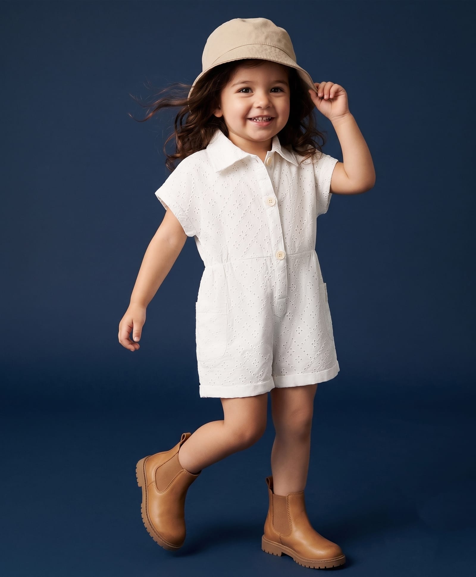 Little Kangaroos Cotton Woven Half Sleeves Jumpsuit - White-image-13