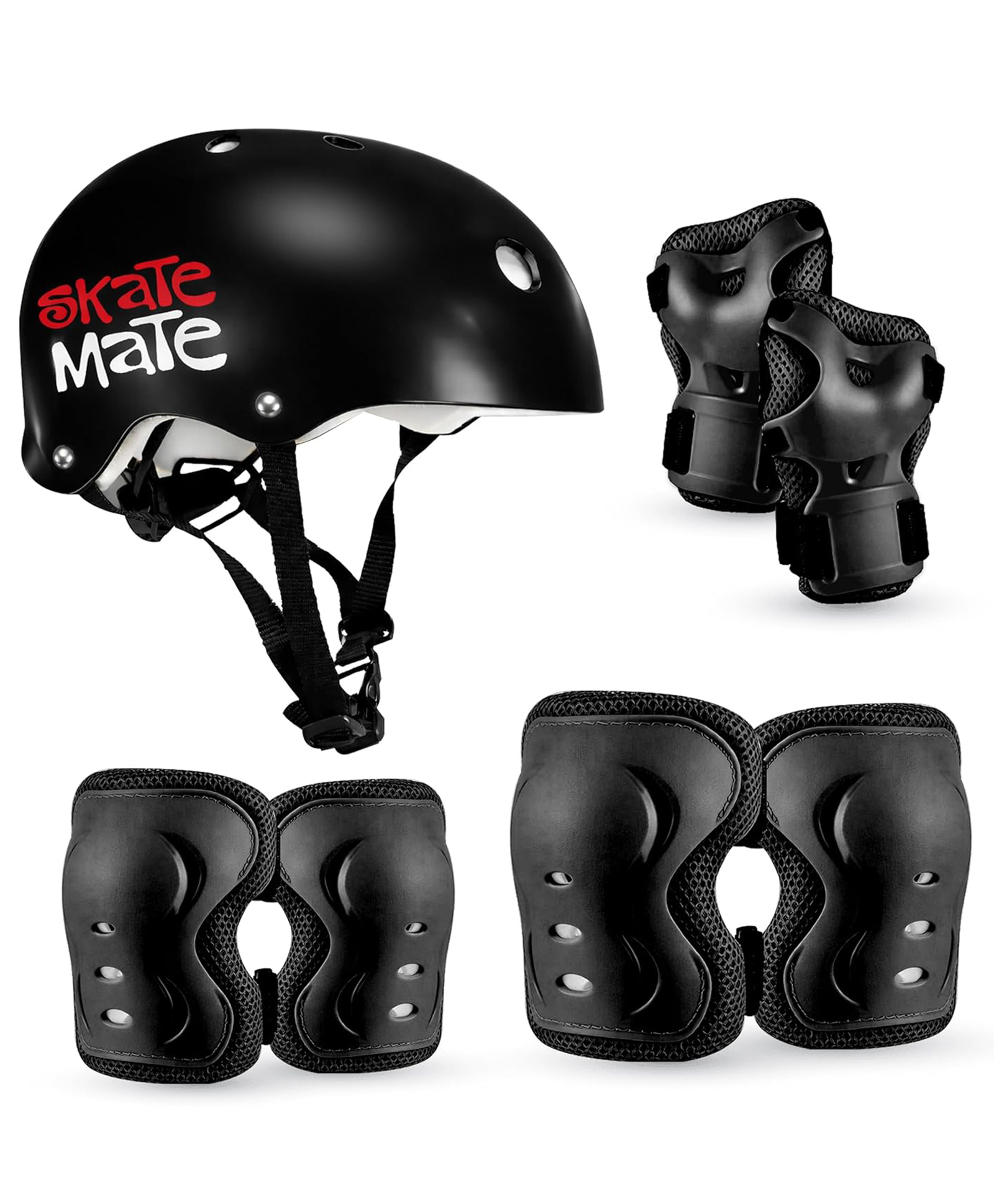 JASPO Skate Mate Protective Skating Kit for Kids Helmet with Adjuster, Knee Elbow Pads & Wrist Guards, Safety Gear Set for Skating, Cycling & Skateboarding (Black, Medium)-image-38