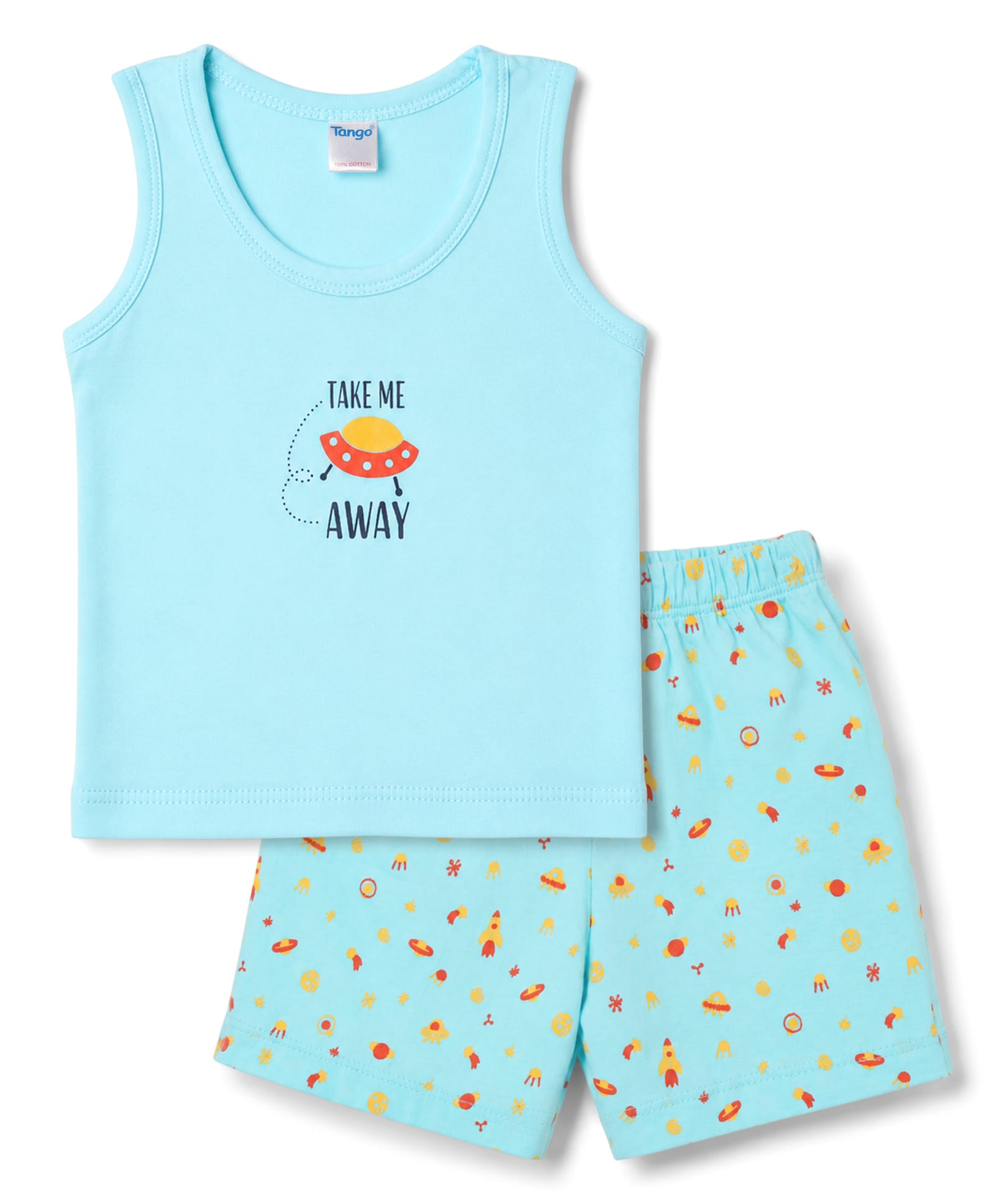 Tango Single Jersey Knit Sleeveless Vest & Shorts Innerwear Set with Space Theme Print - Liglue-image-16
