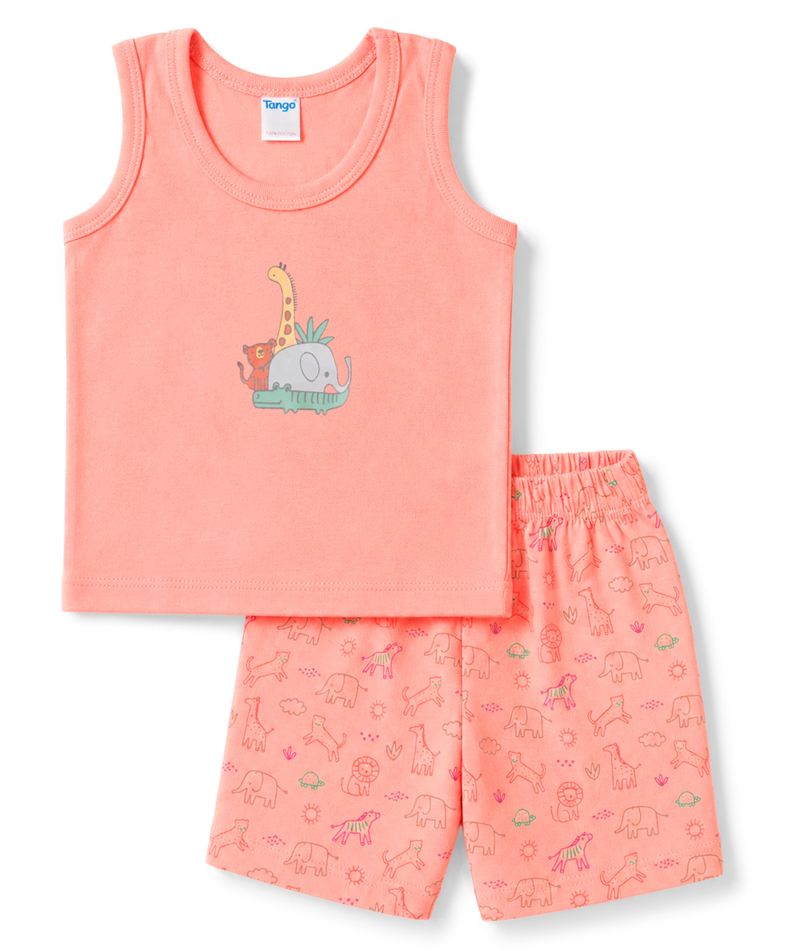 Tango Single Jersey Knit Sleeveless Vest & Shorts Innerwear Set with Animal Print - Orange-picture-42