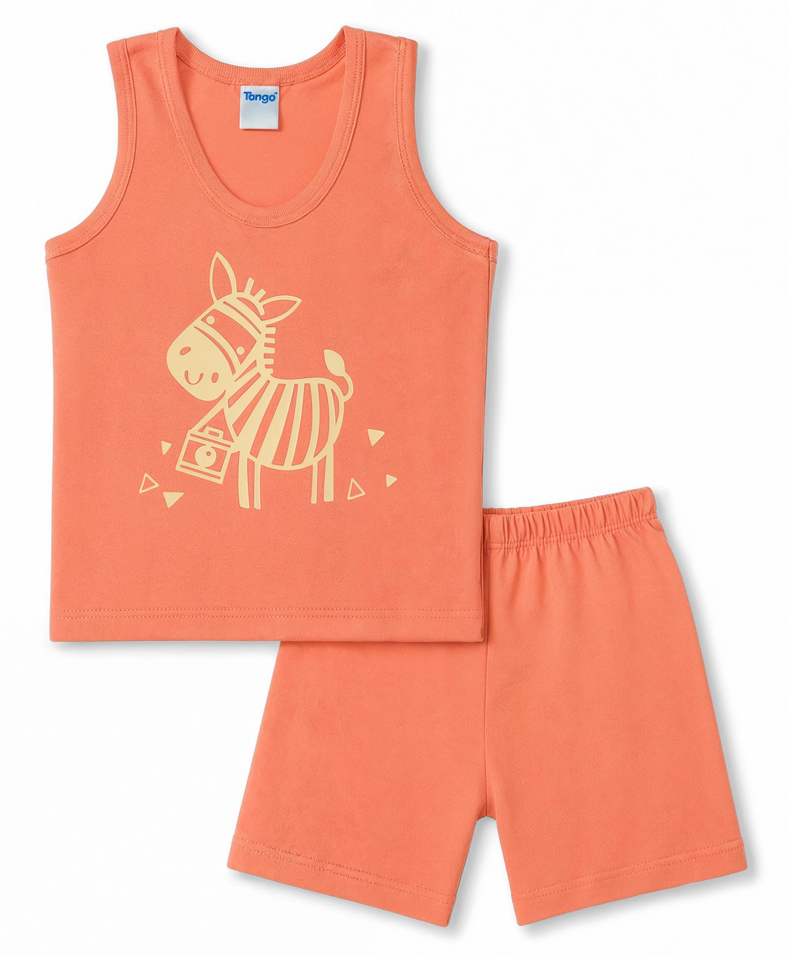 Tango Single Jersey Knit Sleeveless Vest & Shorts Innerwear Set Zebra Print - Orange-picture-22