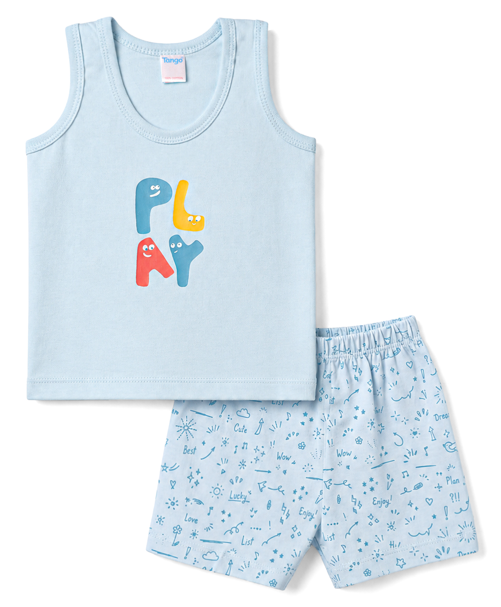 Tango Single Jersey Knit Sleeveless Vest & Shorts Innerwear Set with Text Print - Sky-picture-5