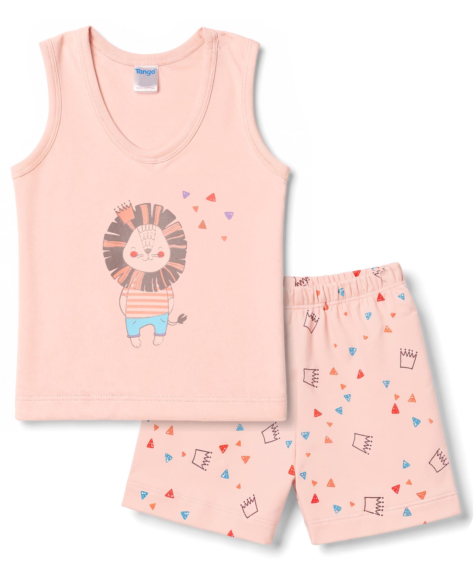 Tango Single Jersey Knit Sleeveless Vest & Shorts Innerwear Set with Lion Print - Pink-image-16