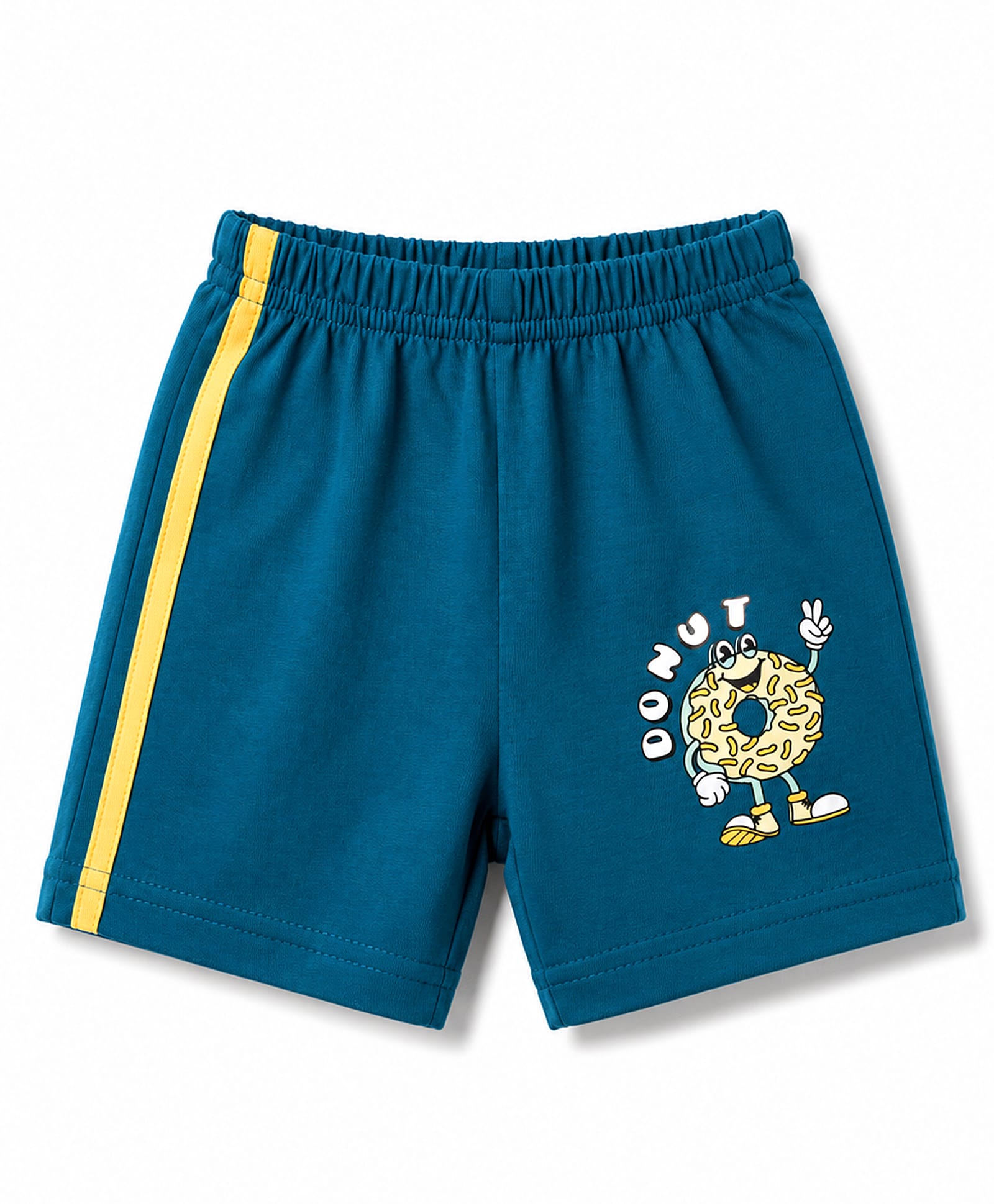 Tango Cotton Knit Knee Length Donut & Text Printed Shorts - Teal Blue-picture-2