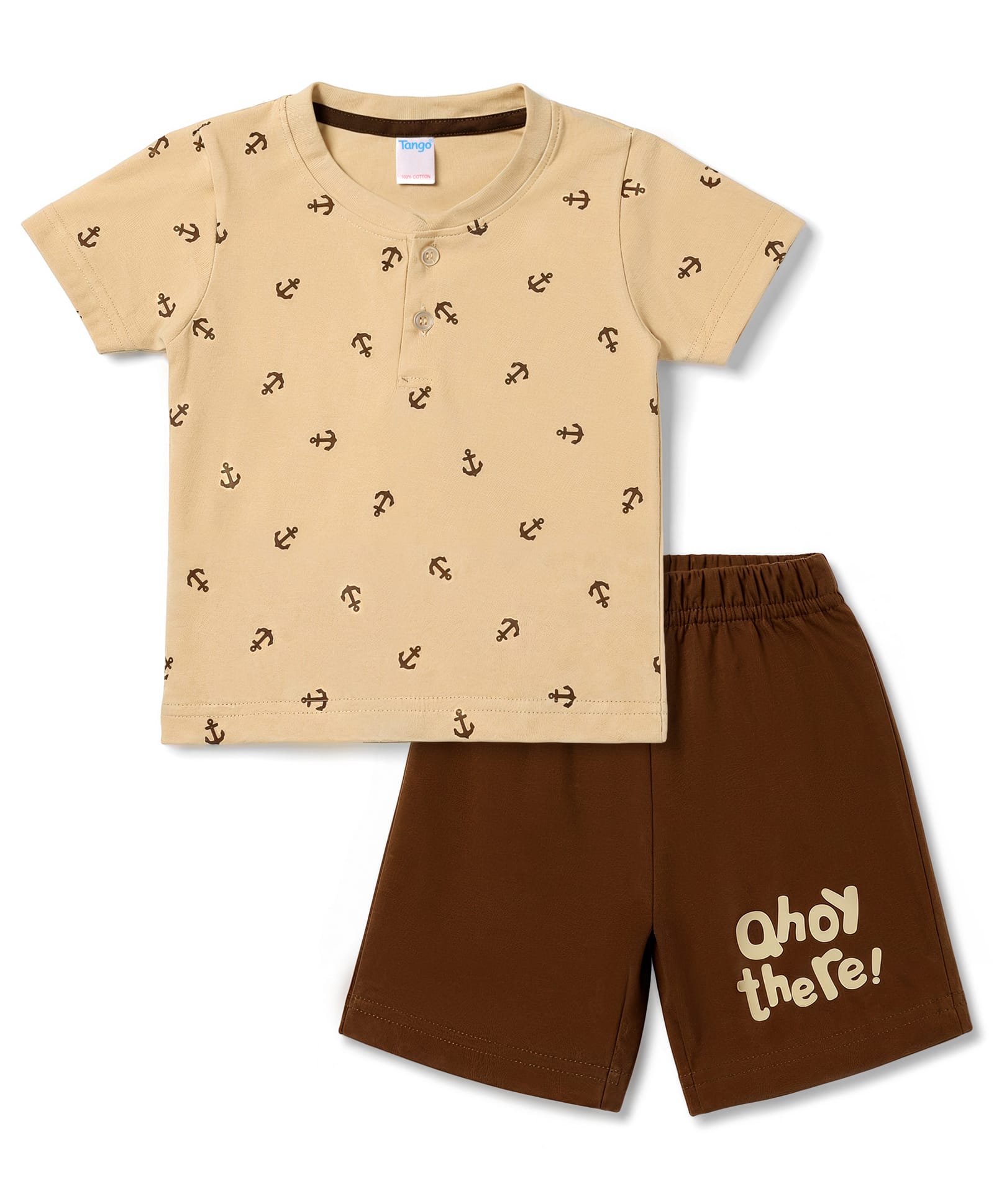 Tango Single Jersey Knit Half Sleeves Nautical Theme Printed T-Shirt & Shorts Set - Brown-picture-8