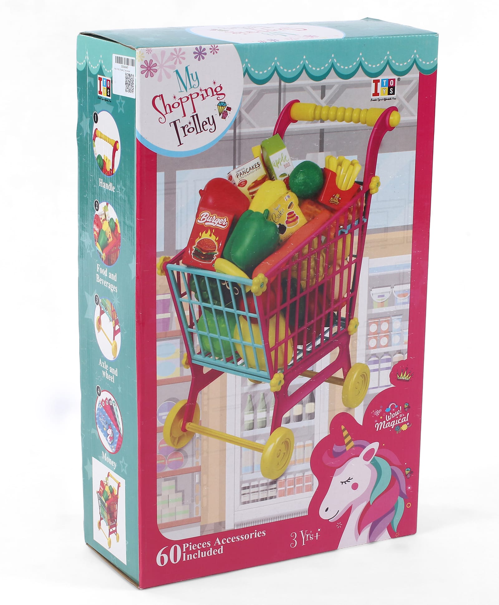 IToys Shopping Trolley Play Set Accessories with Fruits, Vegetables & Food Items 60 Pieces -Multicolor-picture-27