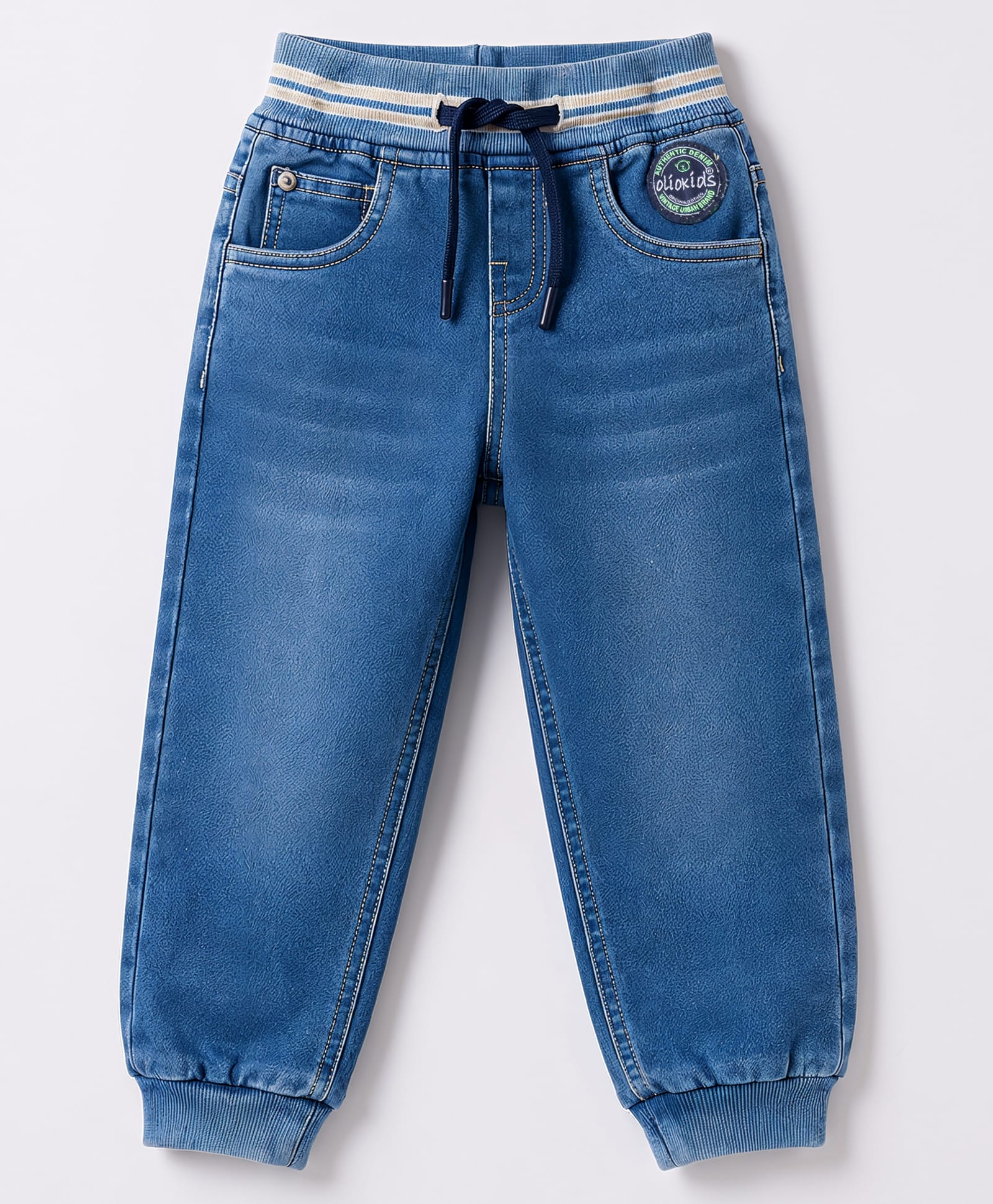 Olio Kids Denim Woven Full Length Solid Jeans - Light Blue-picture-22