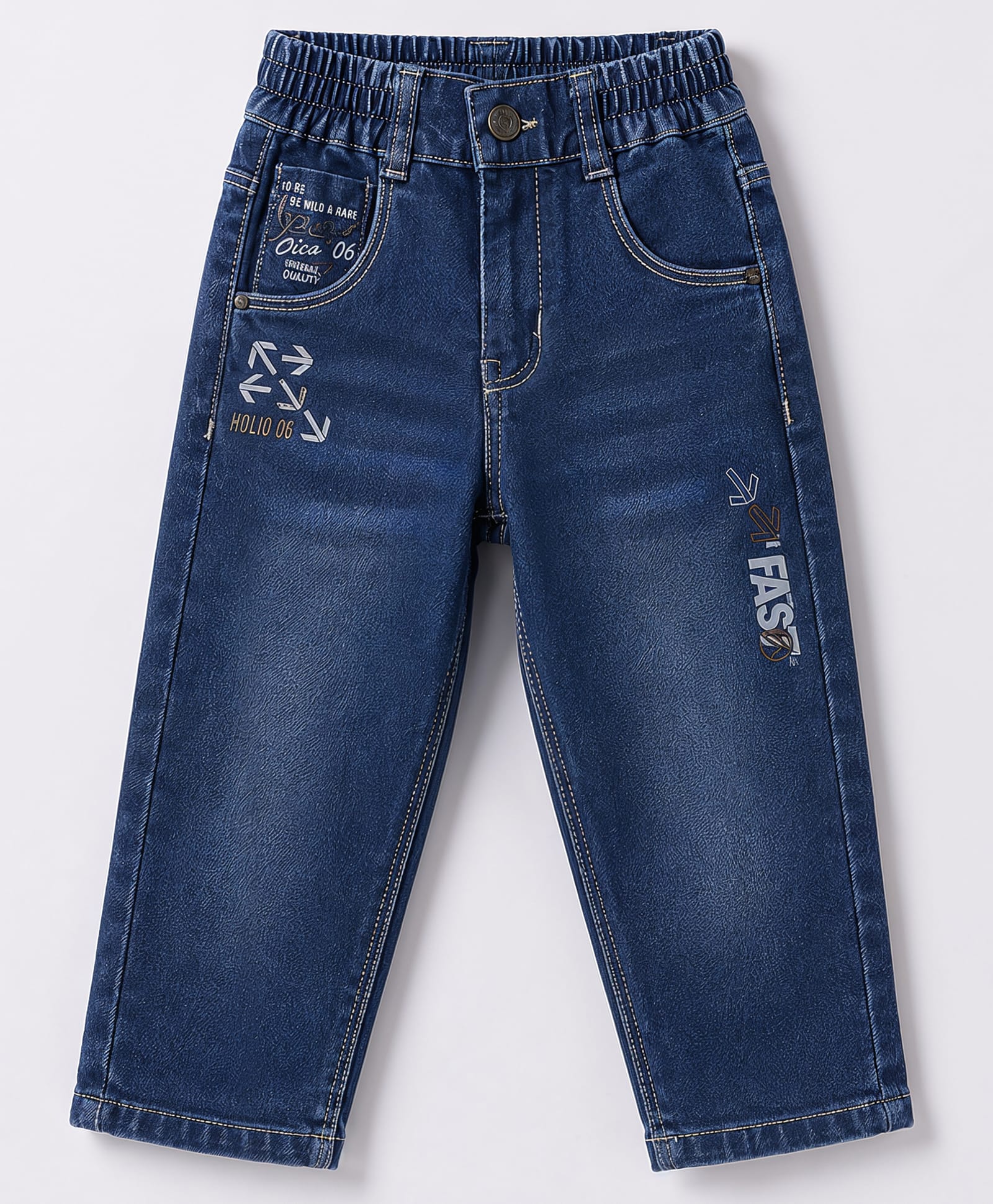 Olio Kids Denim Woven Full Length Solid Jeans With Text Print - Navy Blue-picture-10