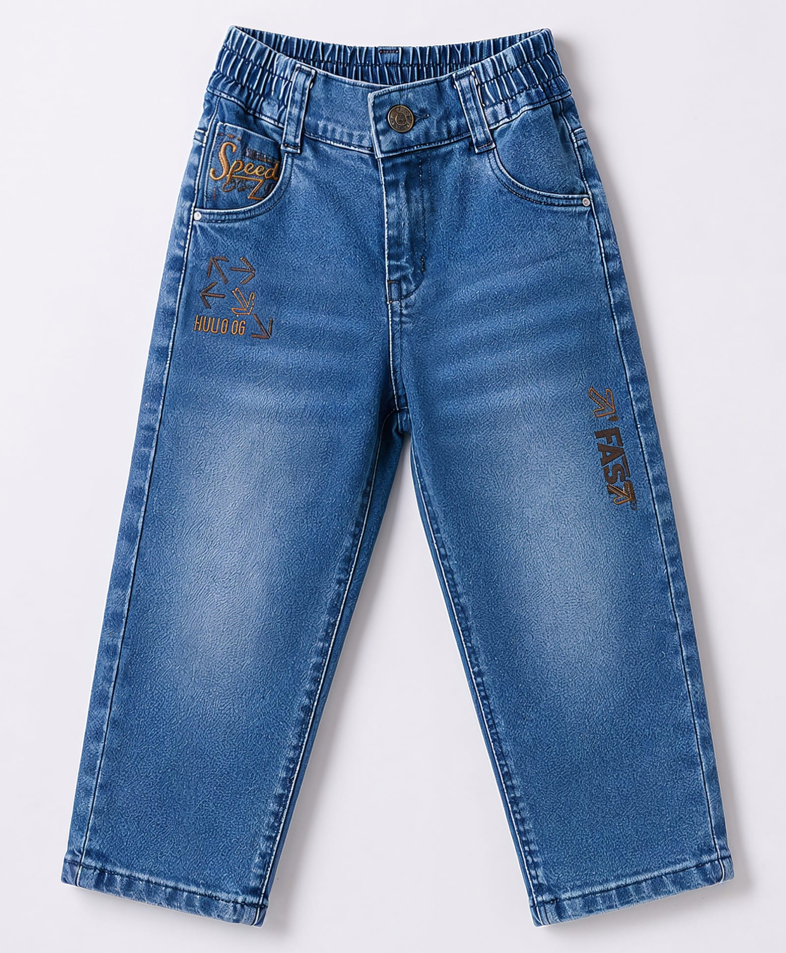 Olio Kids Denim Woven Full Length Solid Jeans With Text Print - Light Blue-picture-11