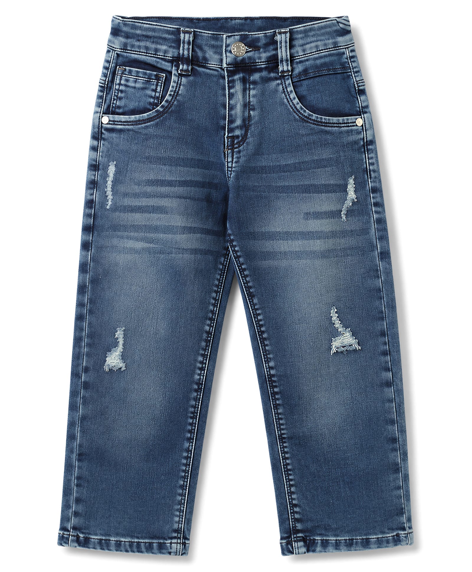 Olio Kids Denim Woven Full Length Solid Distressed Jeans - Light Blue-picture-27