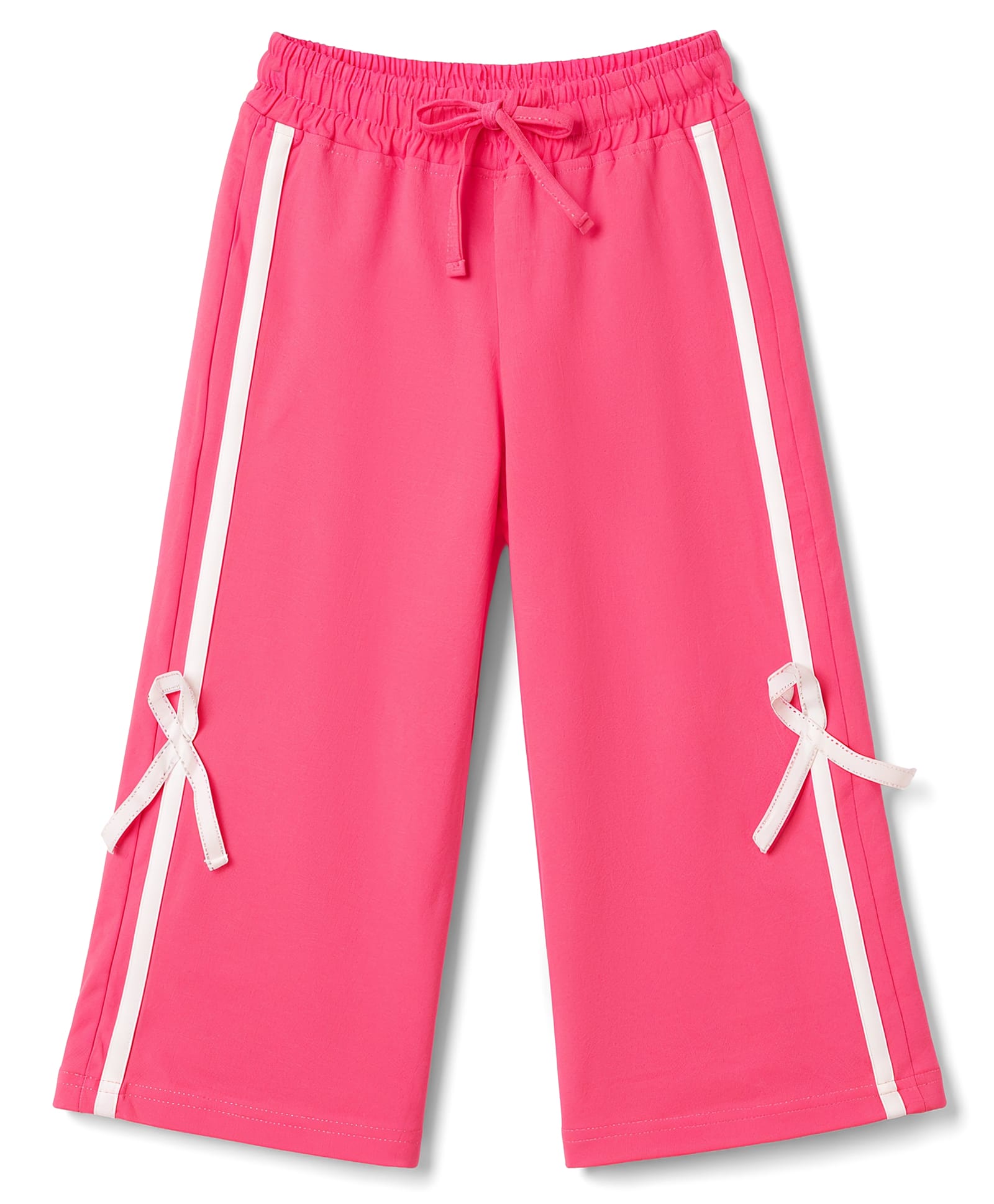 Olio Kids Cotton Woven Full Length Solid Flared Pants With Bow Applique - Fuchsia-picture-31