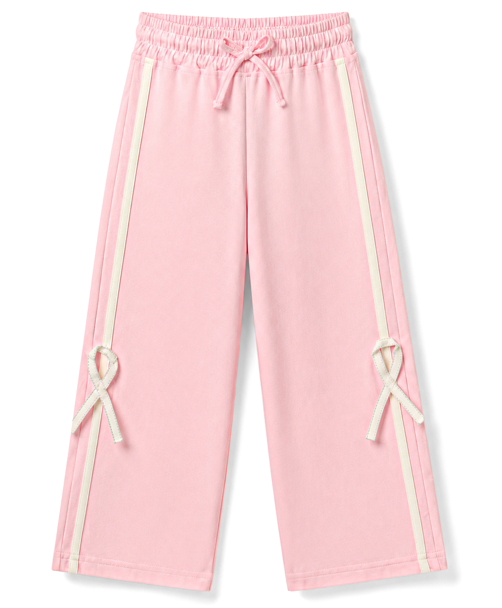 Olio Kids Cotton Woven Full Length Solid Flared Pants With Bow Applique - Pink-picture-27