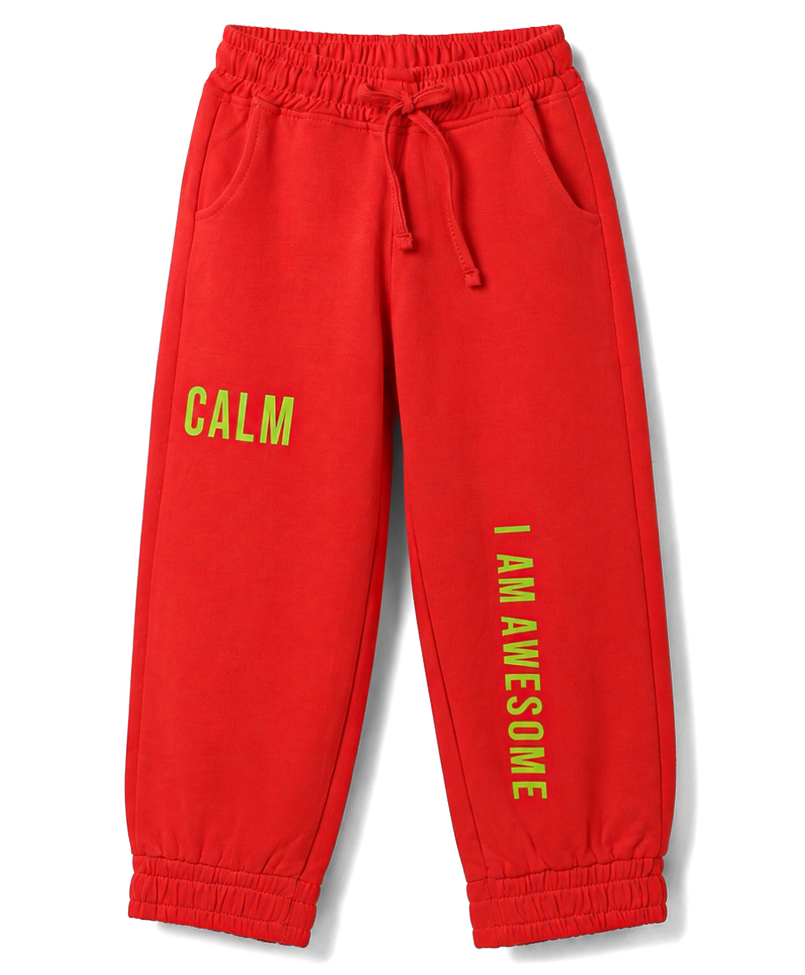 Olio Kids Cotton Woven Full Length Pant With Text Print - Red-picture-25