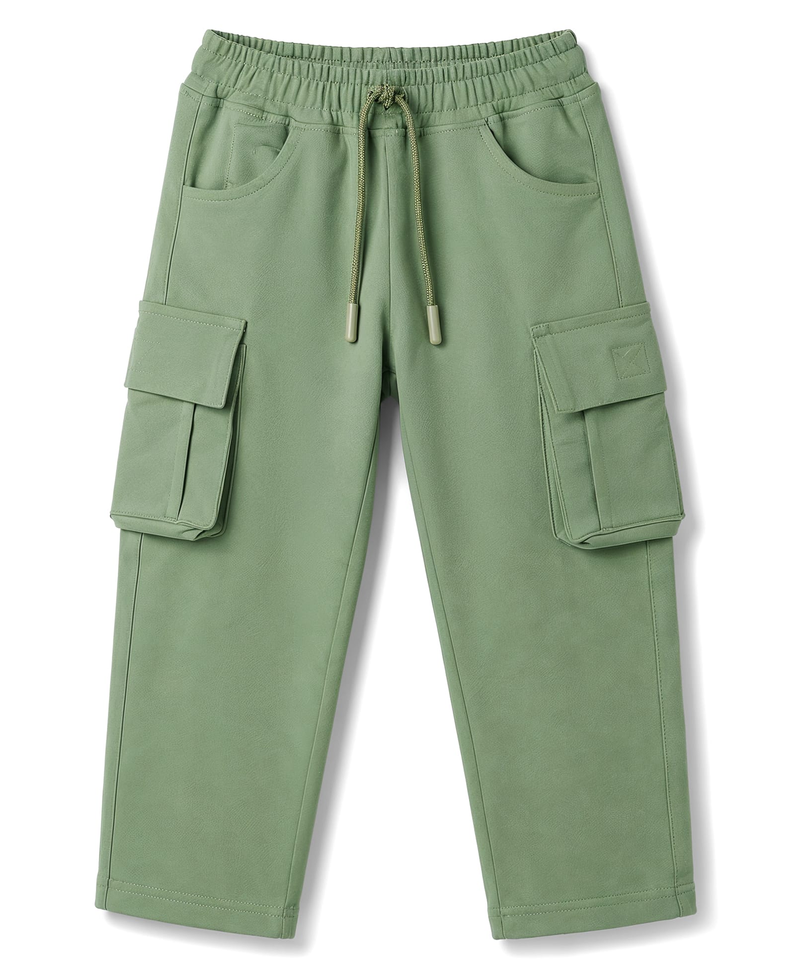 Olio Kids Knitted Full Length Solid Lounge Pant With Cargo Pockets - Light Green-image-6
