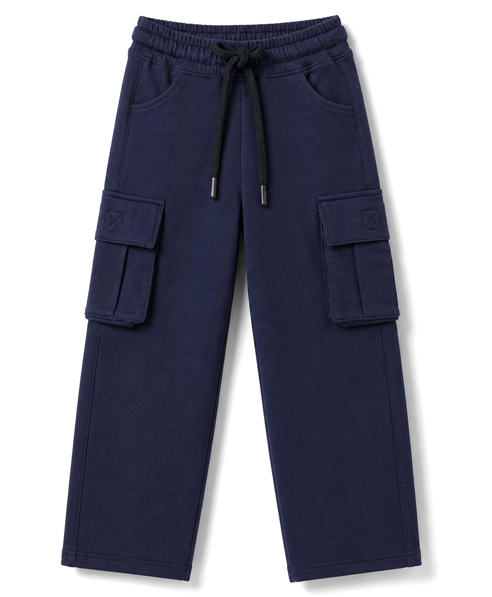 Olio Kids Knitted Full Length Solid Lounge Pant With Cargo Pockets - Navy Blue-image-12