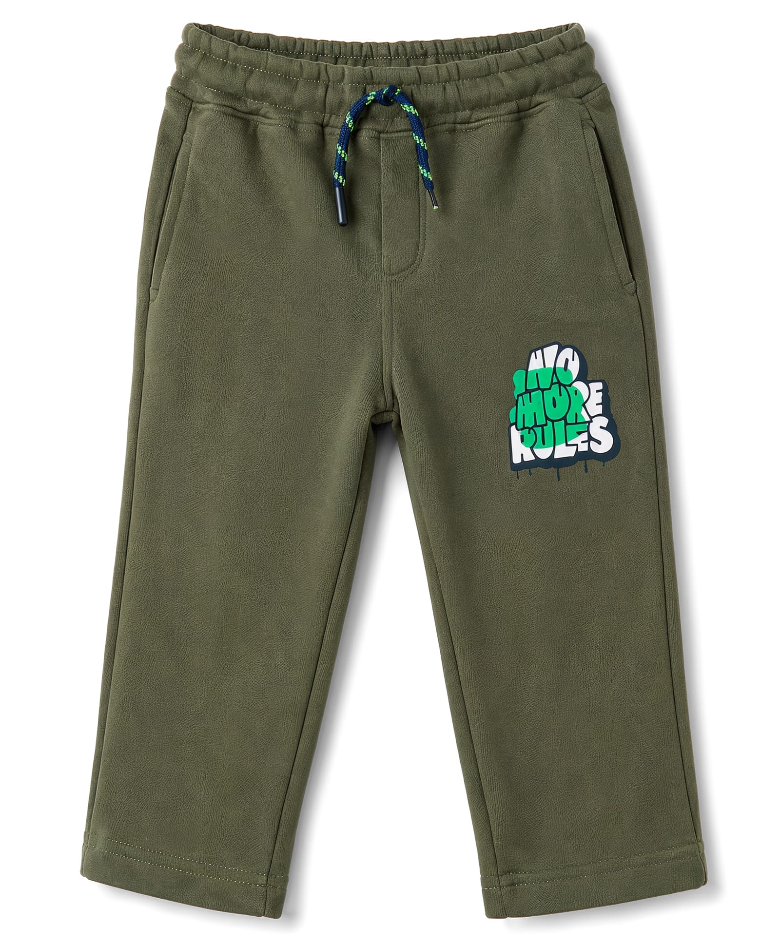 Olio Kids Knitted Full Length Text Printed Lounge Pant - Olive Green-image-25