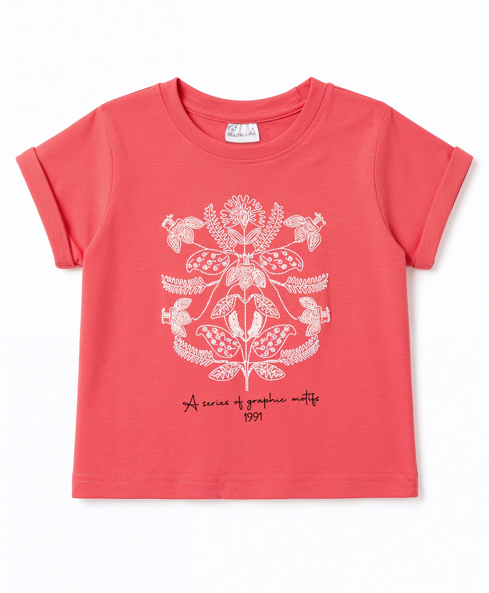 Olio Kids Cotton Knit Half Sleeves T-Shirt with Graphic Print Red 2-3 Years-picture-43