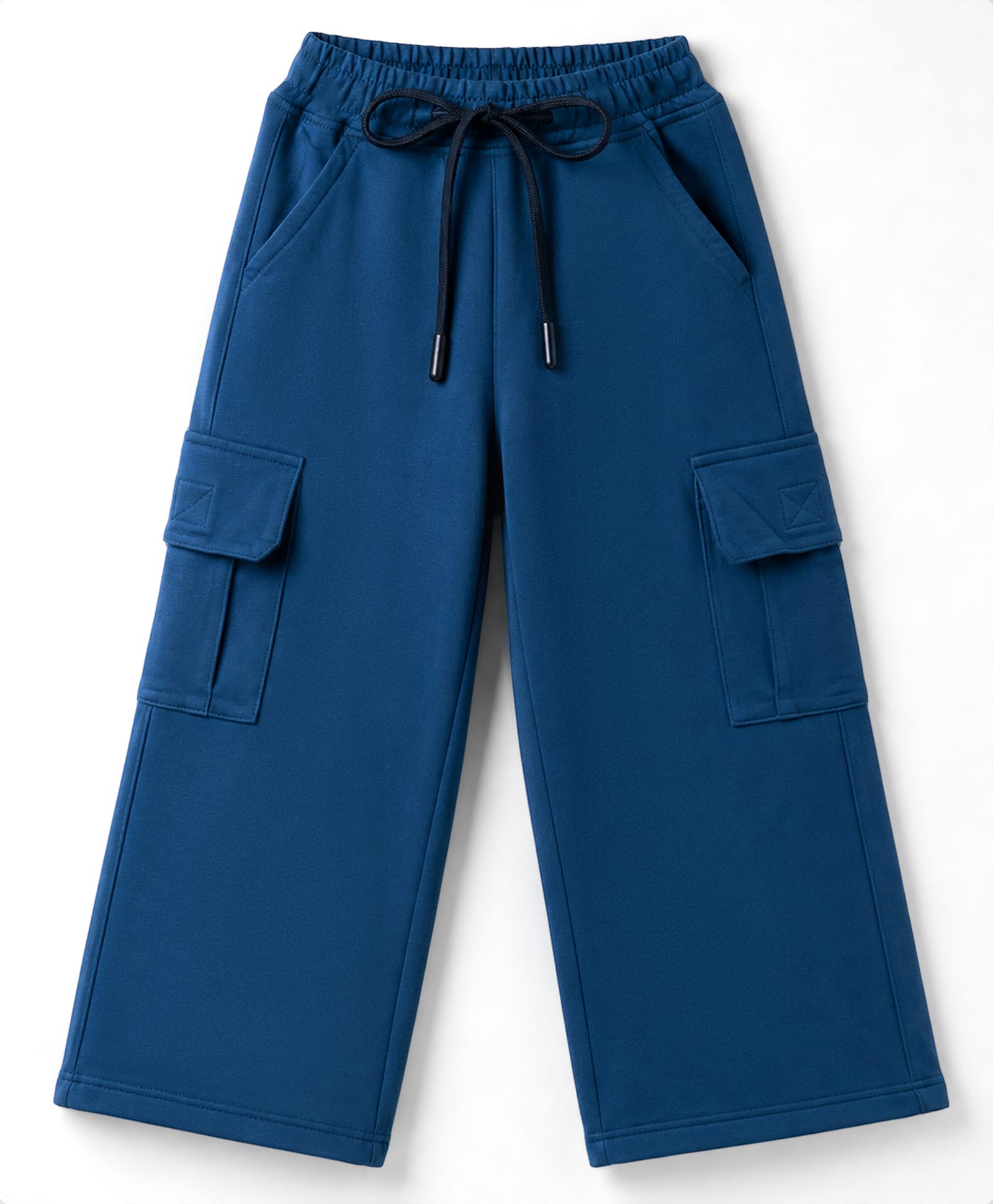 Olio Kids Knitted Full Length Solid Track Pant With Cargo Pockets - Navy Blue-image-14