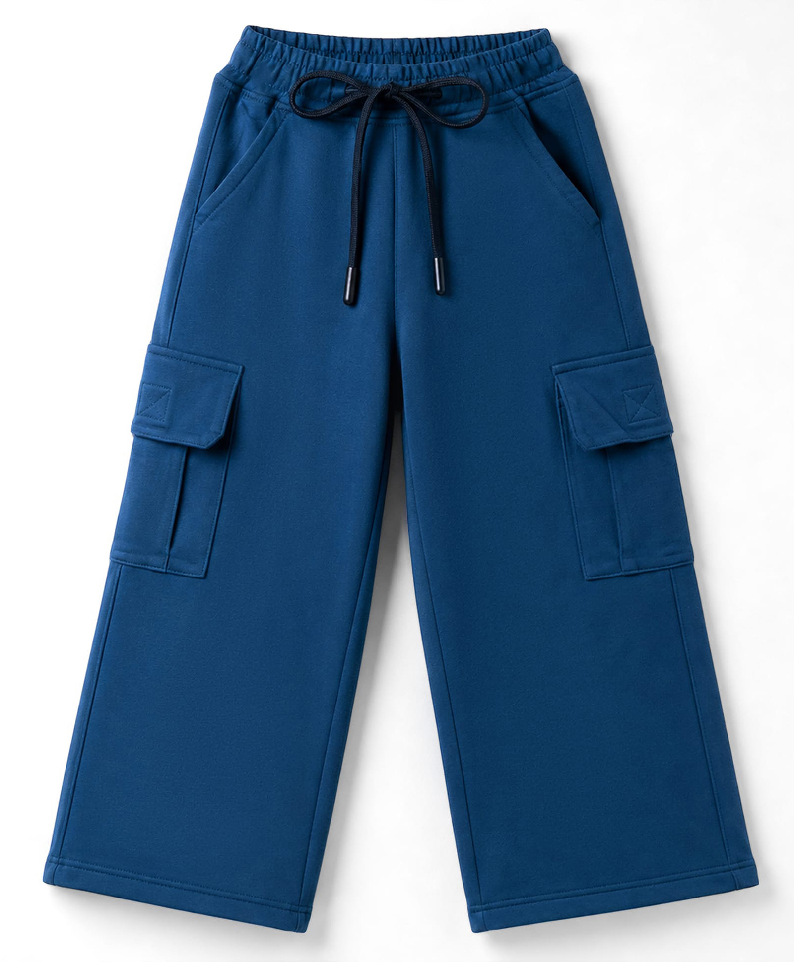 Olio Kids Knitted Full Length Solid Lounge Pant With Cargo Pockets - Navy Blue-image-10