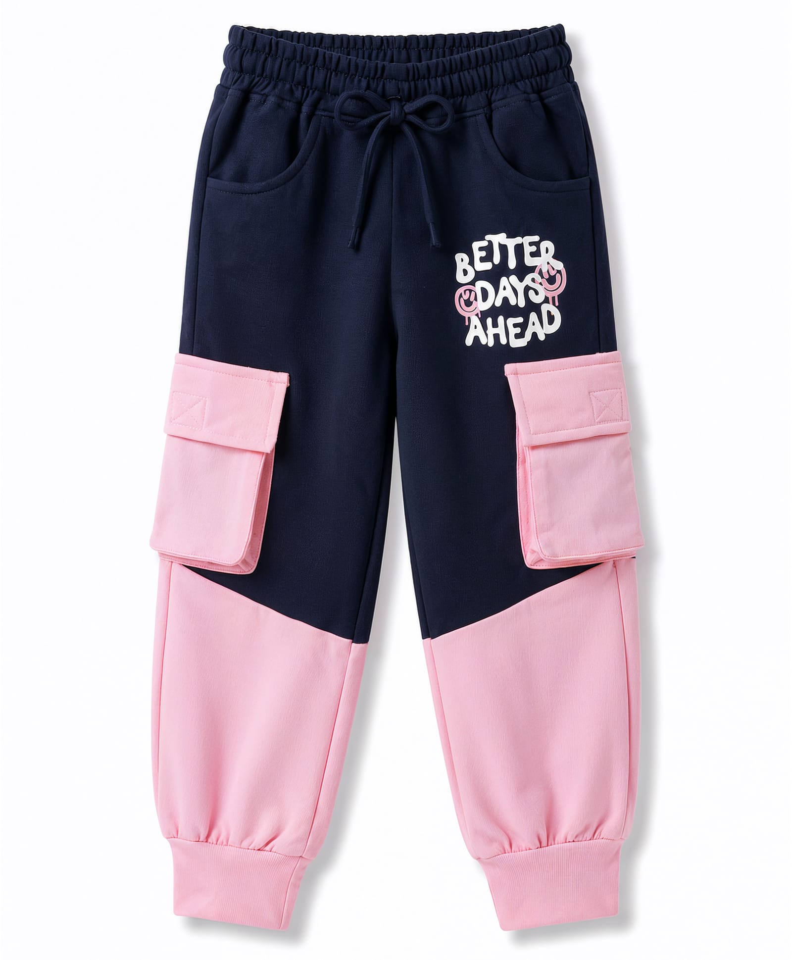 Olio Kids Knitted Full Length Cut N Sew Text Printed Lounge Pant - Navy Blue-picture-42