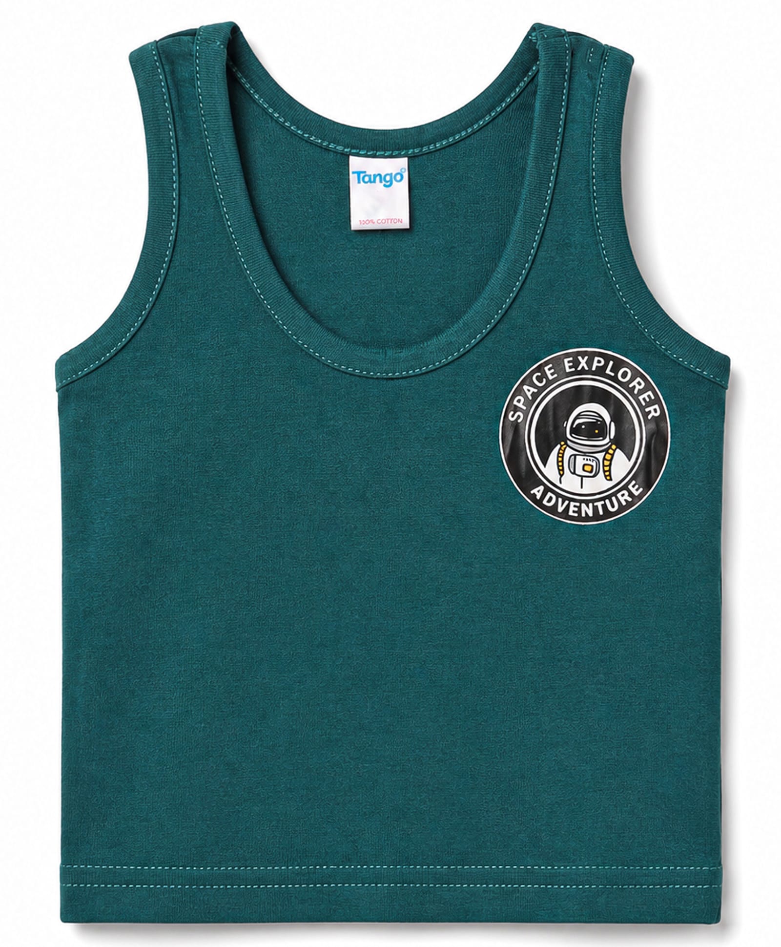 Tango Single Jersey Knit Sleeveless Astronaut Printed Vest - Dark Green-image-44