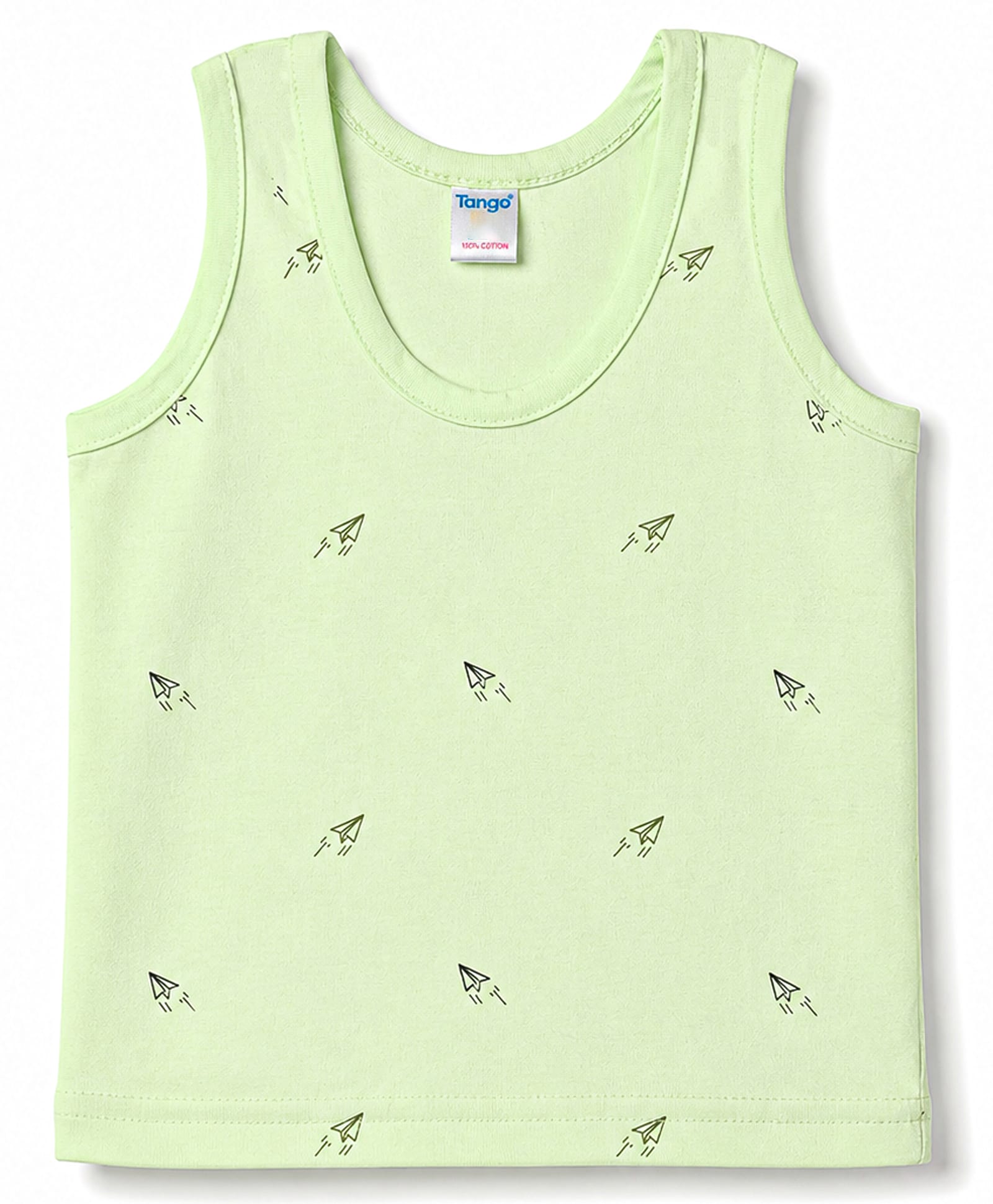 Tango Single Jersey Knit Sleeveless Paper Rocket Printed Vest - Light Green-image-18