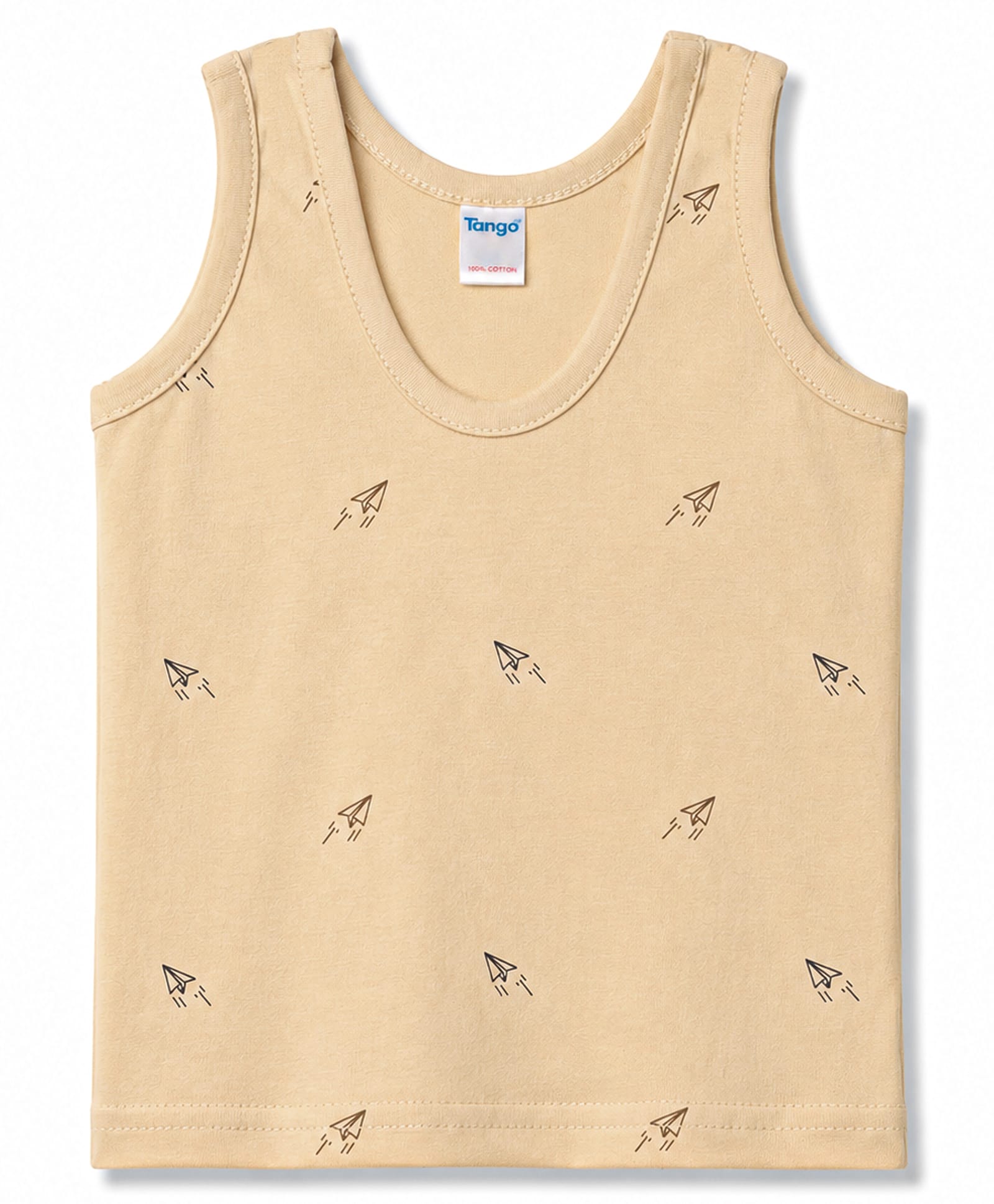 Tango Single Jersey Knit Sleeveless Paper Rocket Printed Vest - Cream-image-10