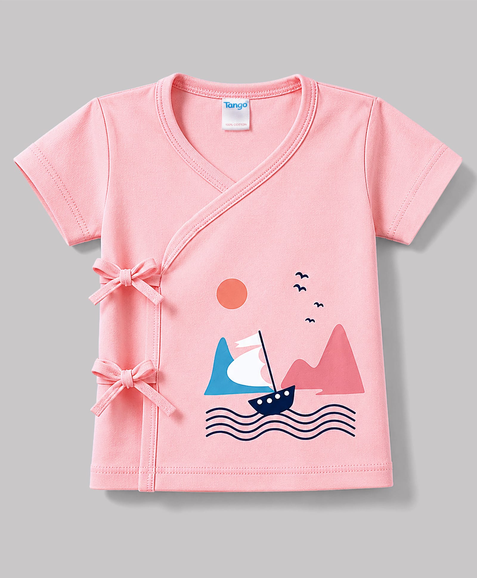 Tango Single Jersey Knit Half Sleeves Jhabla with Boat Print - Pink-picture-6