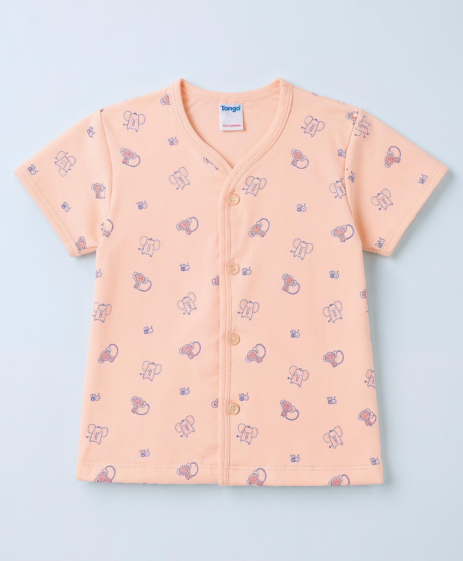 Tango Single Jersey Knit Half Sleeves Jhablas with Animals Print -Peach-picture-7