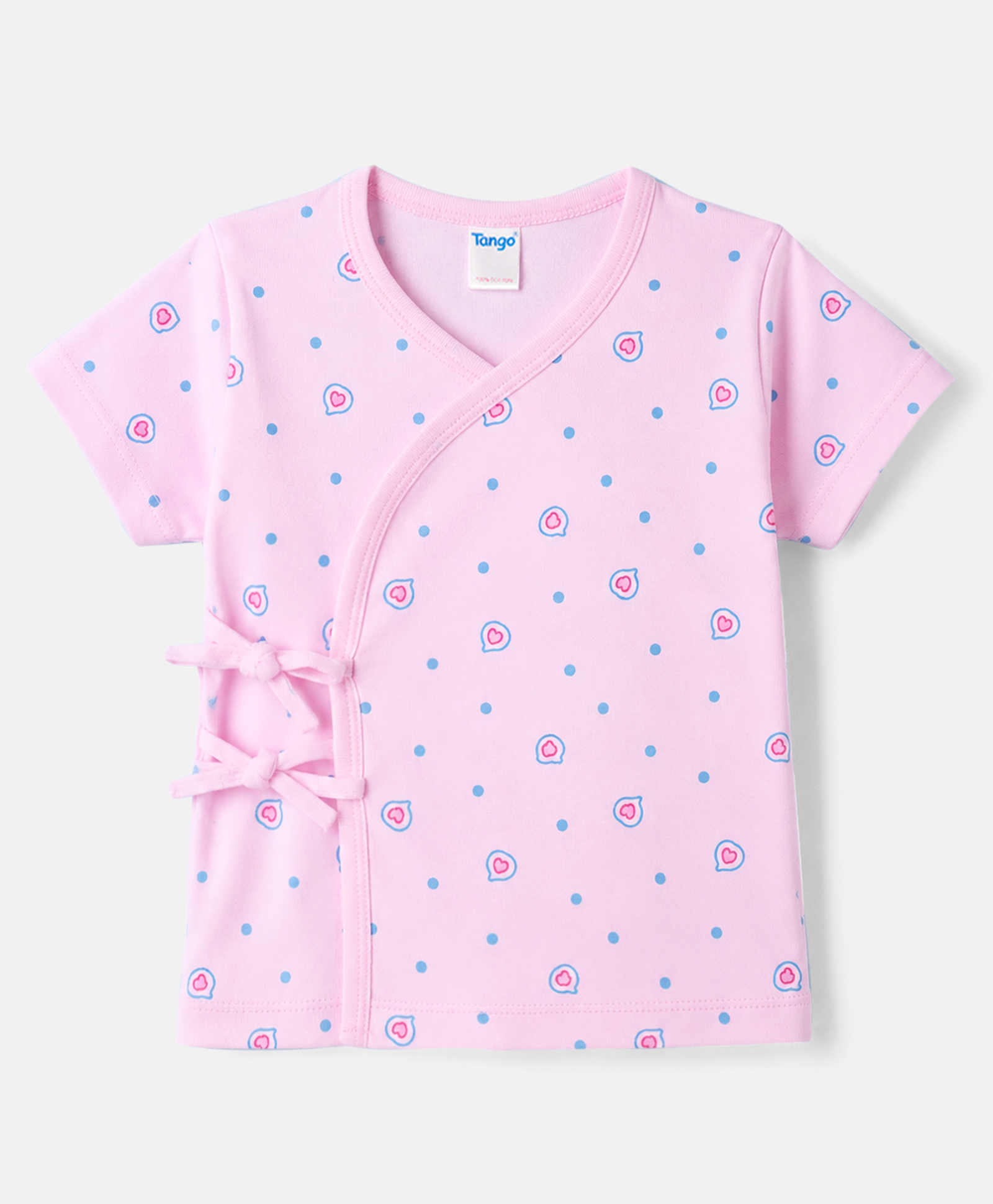 Tango Interlock Knit Half Sleeves Jhabla with Heart & Polka Dot Print - Pink-picture-47