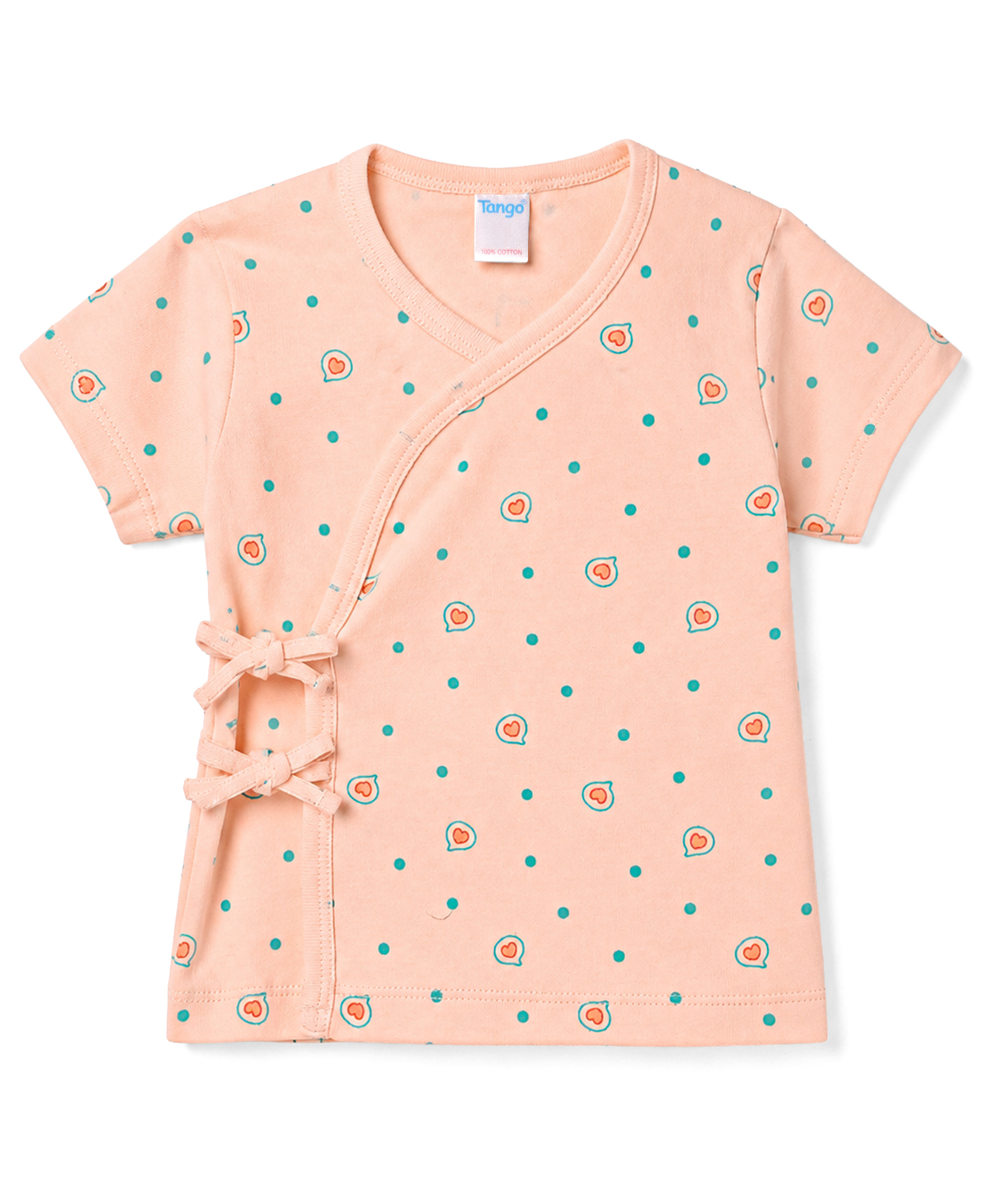 Tango Interlock Knit Half Sleeves Jhabla with Heart & Polka Dot Print - Peach-picture-46