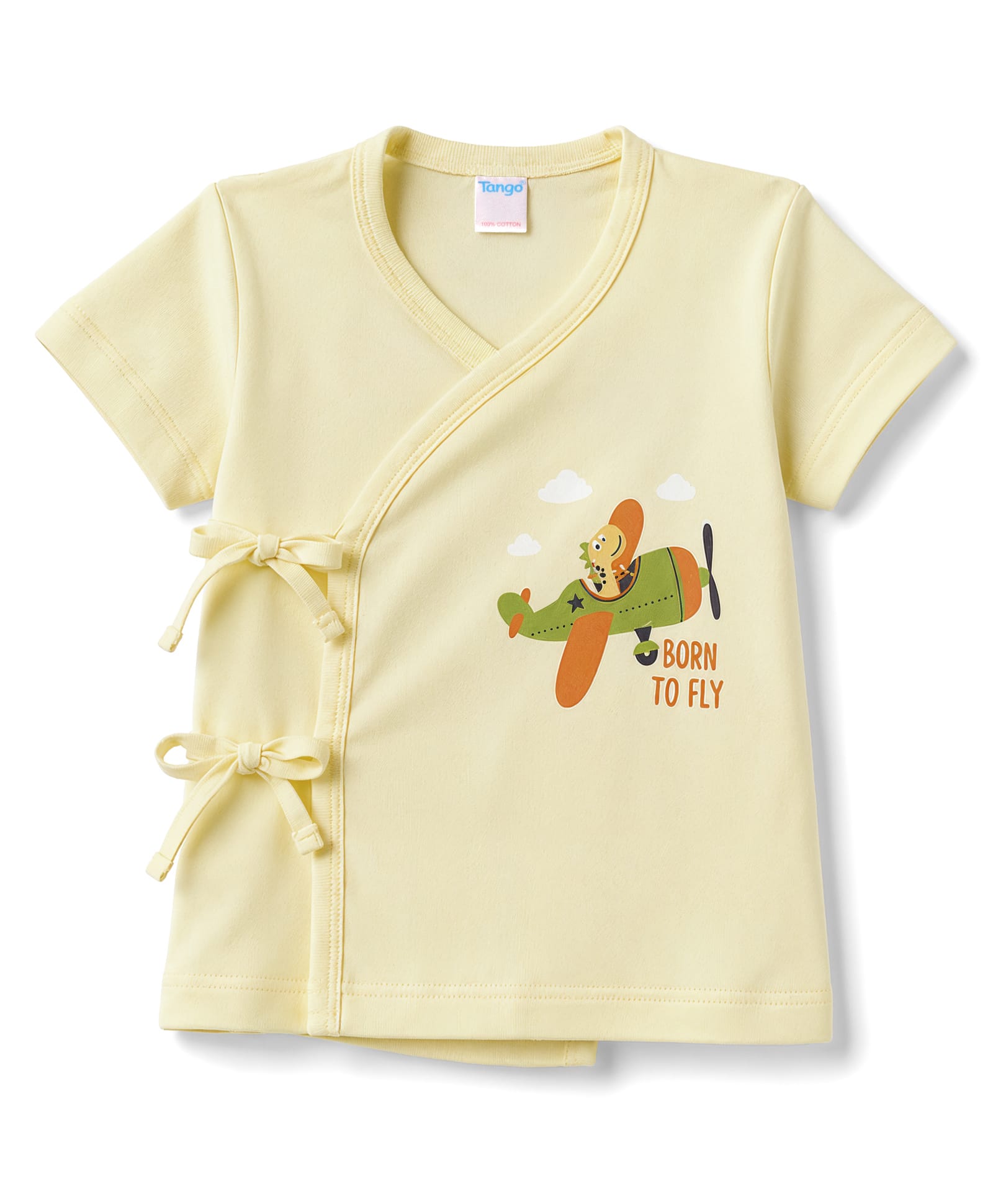Tango Single Jersey Knit Half Sleeves Jhabla with Born to Fly Print - Yellow-image-8