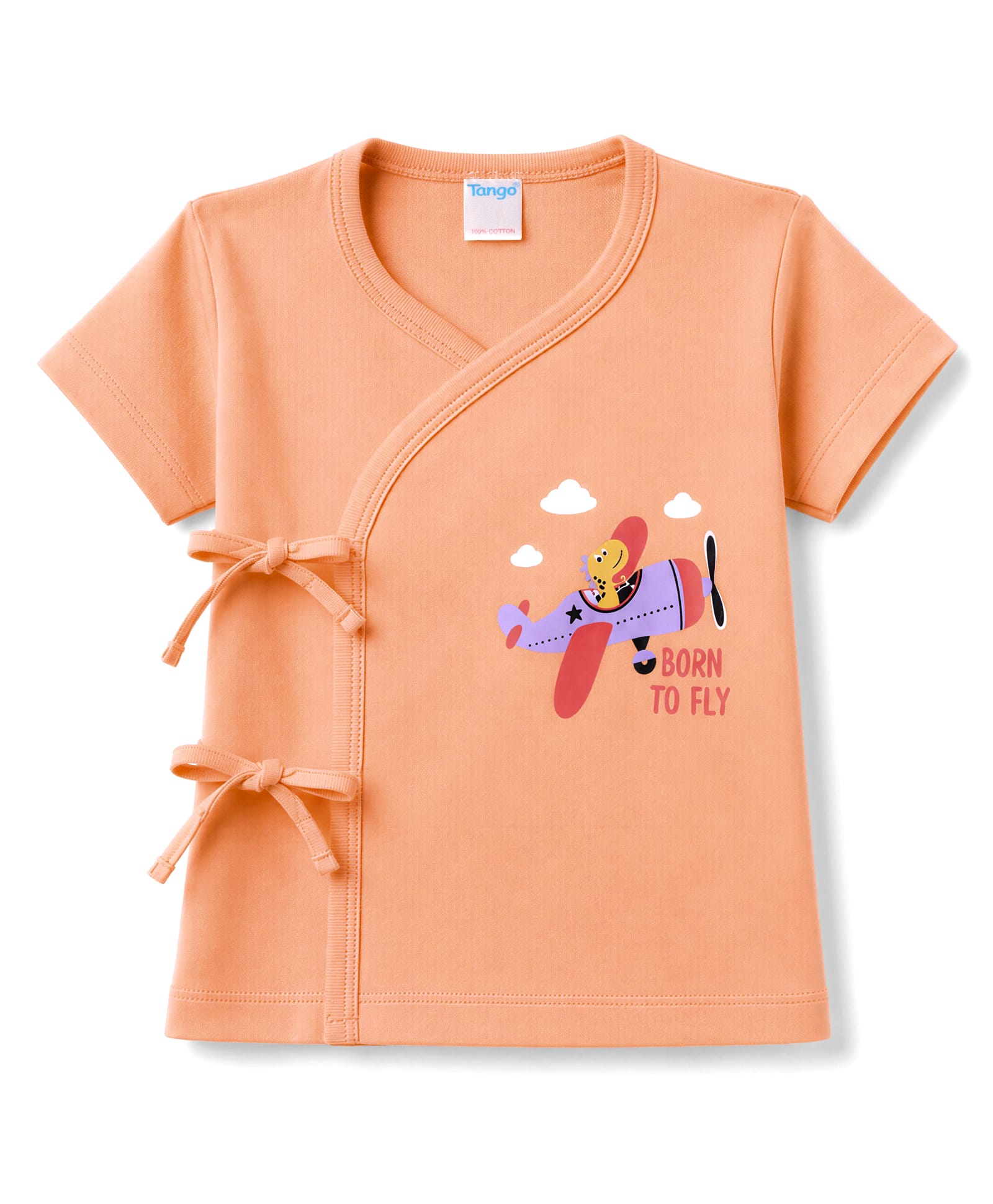 Tango Single Jersey Knit Half Sleeves Jhabla with Born to Fly Print - Light Orange-image-36