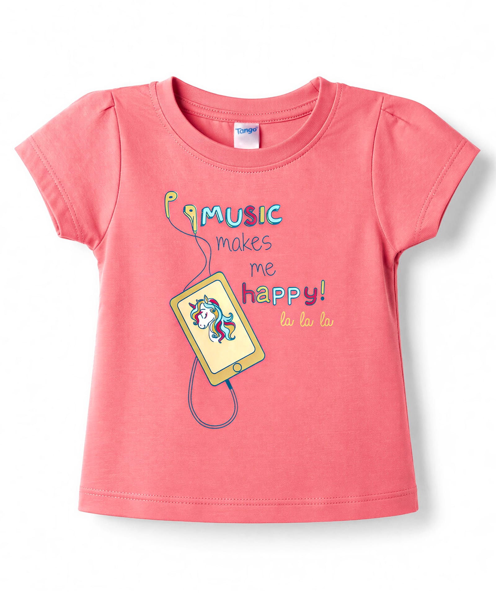 Tango Single Jersey Knit Half Sleeves Unicorn & Text Printed Top - Coral-picture-20
