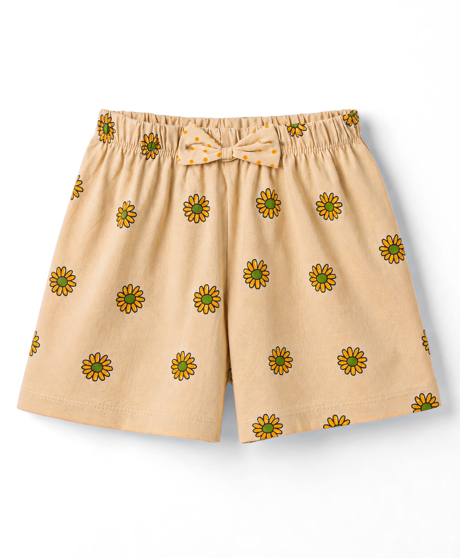 Tango Single Jersey Knit Knee Length Floral Printed Shorts With Bow Applique - Peach-image-33