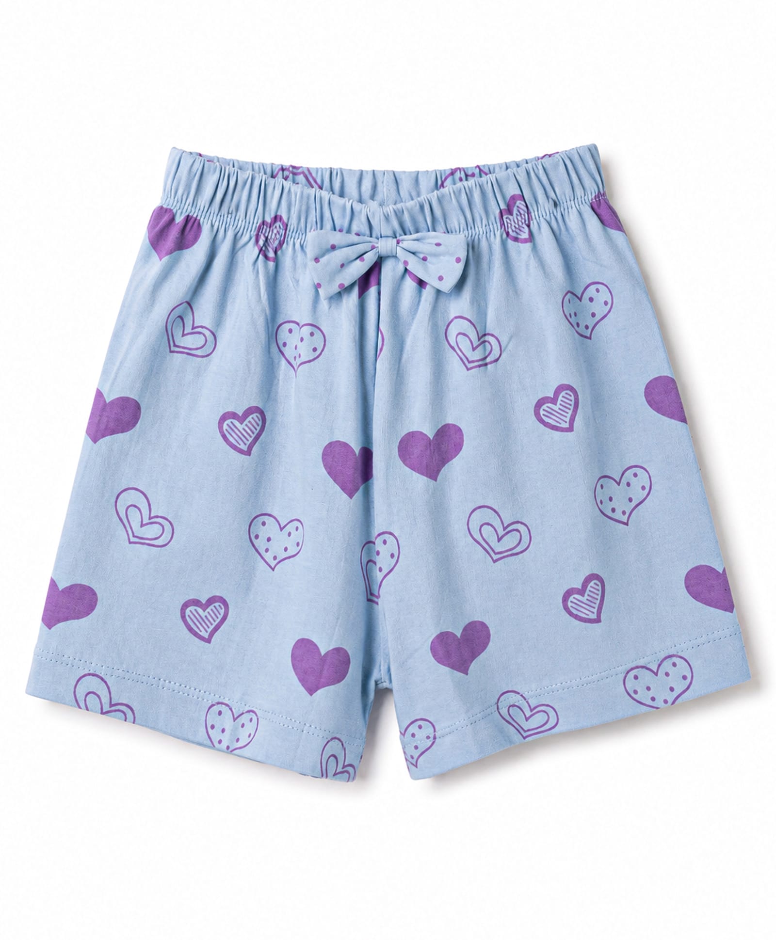 Tango Single Jersey Knit Knee Length Heart Printed Shorts with Bow Applique- Light Blue-picture-21