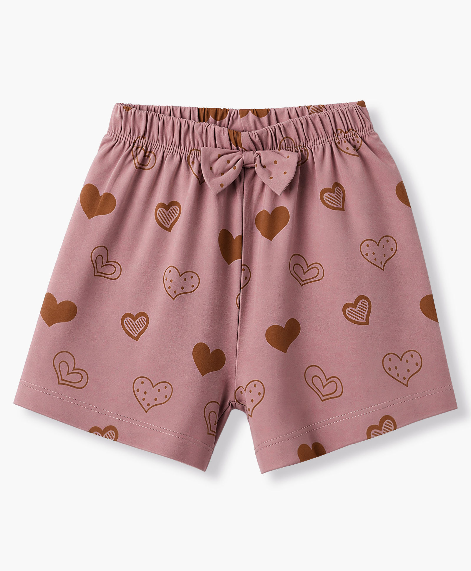 Tango Single Jersey Knit Knee Length Heart Printed Shorts with Bow Applique- Rose Gold-picture-20