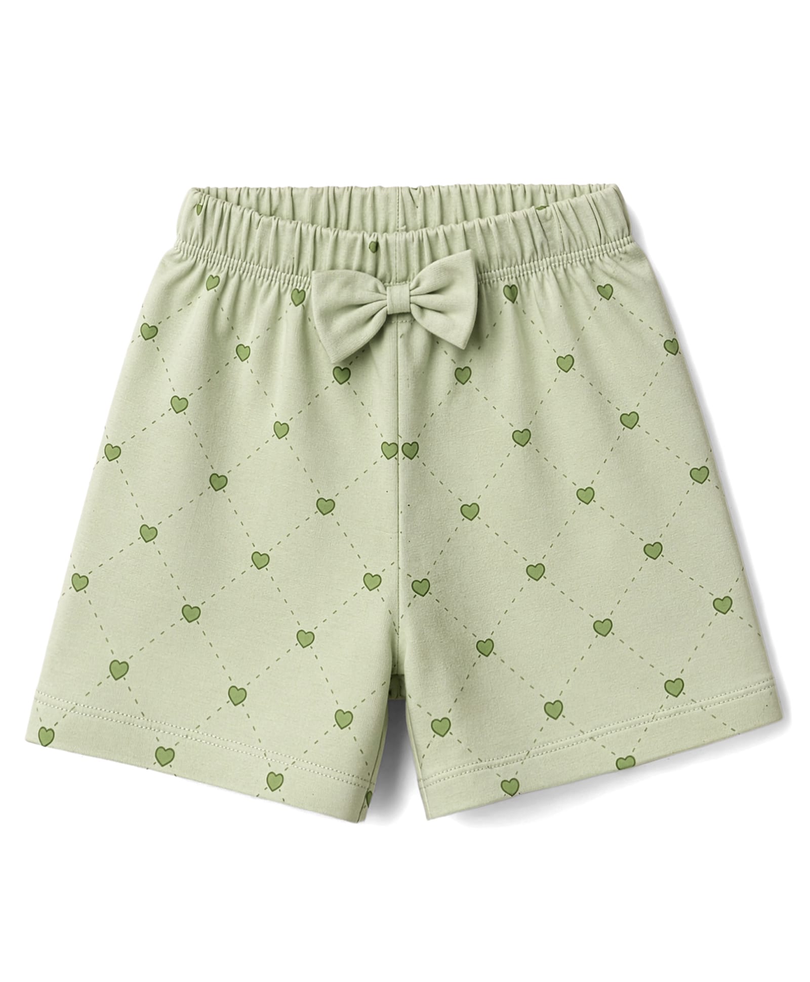 Tango Single Jersey Knit Knee Length Heart Printed Shorts with Bow Applique- Light Green-picture-47