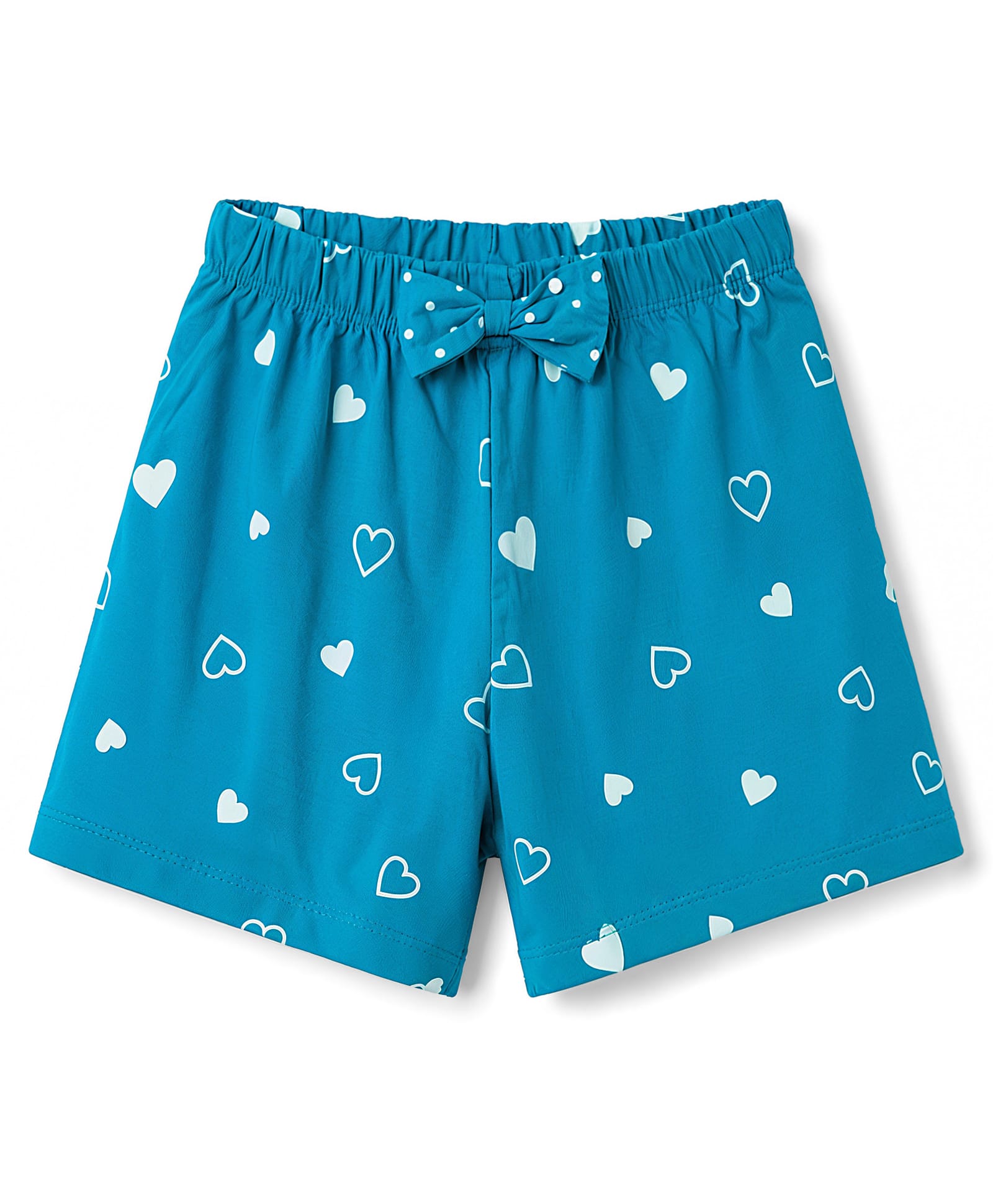 Tango Single Jersey Knit Knee Length Hearts Printed Shorts With Bow Applique - Blue-image-25
