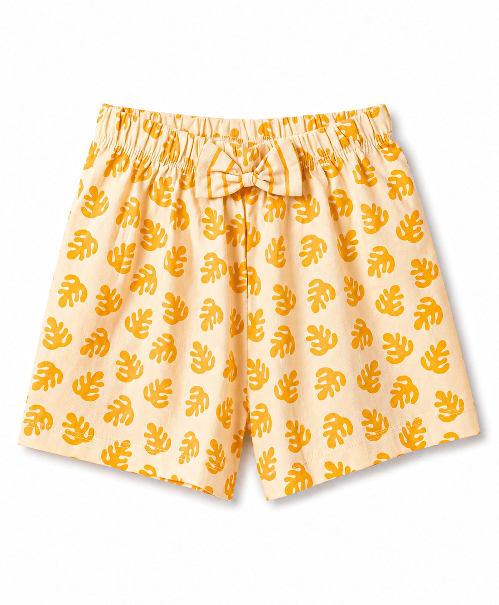 Tango Single Jersey Knit Knee Length Leaf Printed Shorts with Bow Applique- Yellow-picture-27