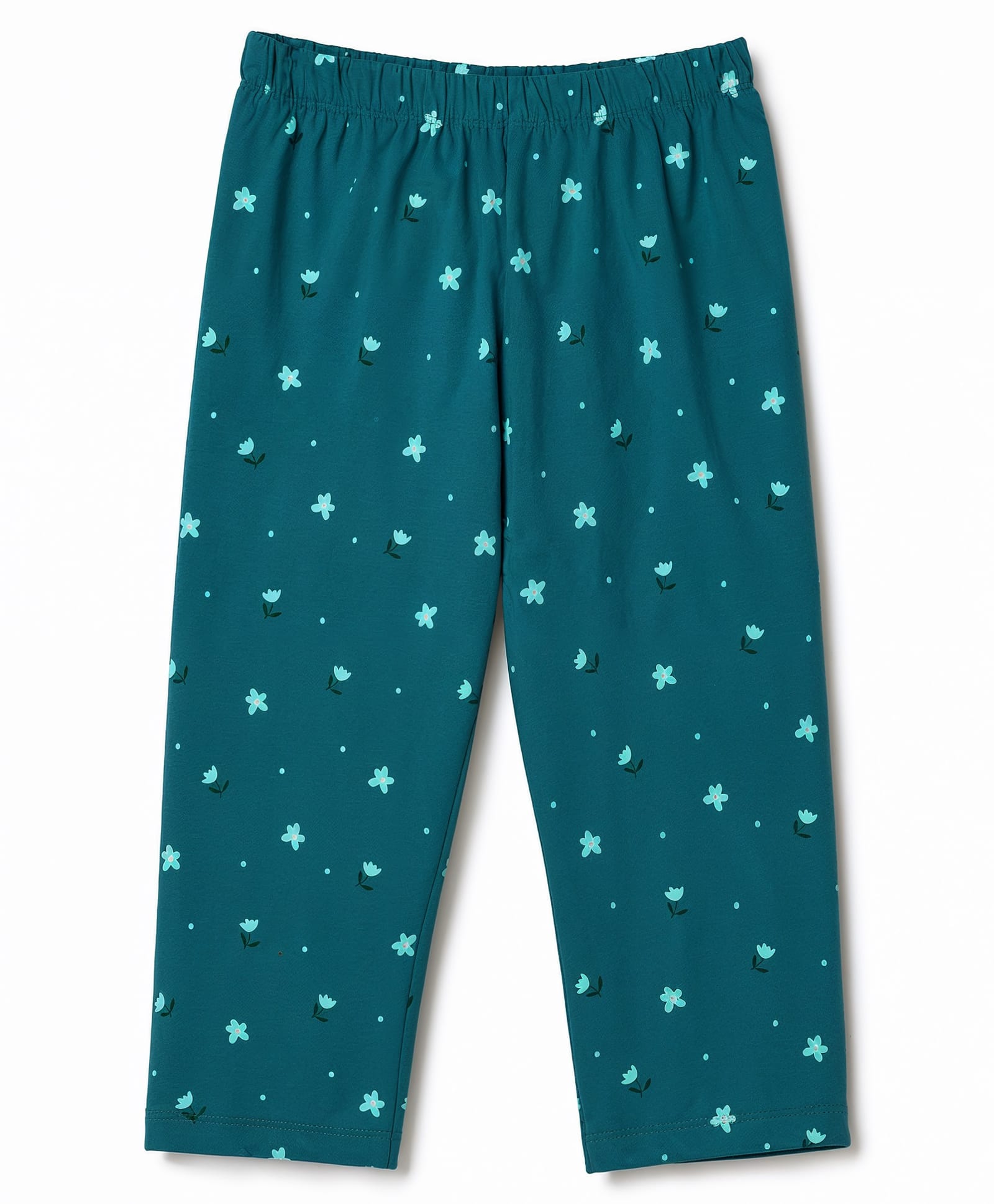 Tango Single Jersey Knit Floral Printed Three Fourth Leggings - Teal Blue-picture-4