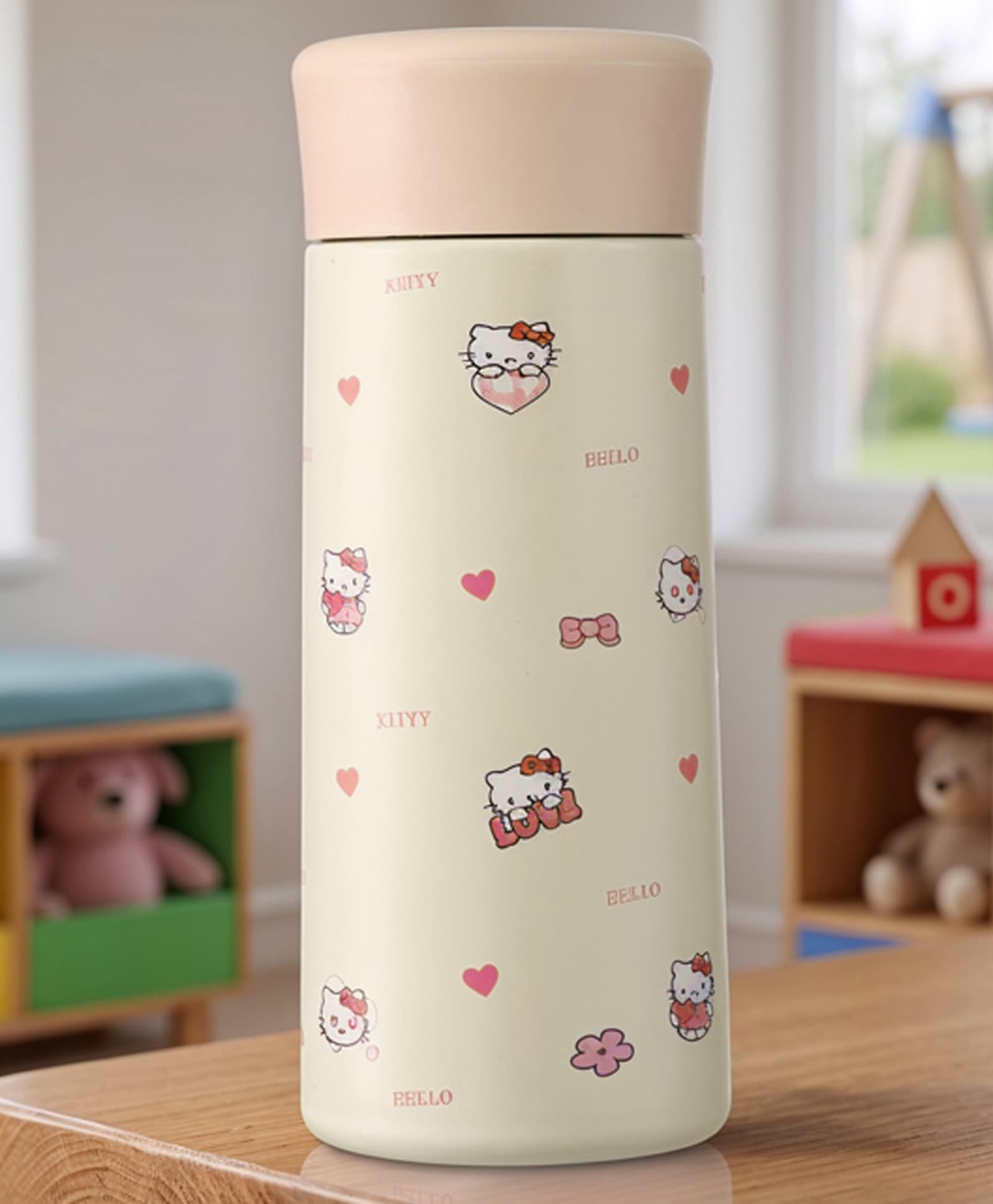 Kitty Print Double Wall Insulated Stainless Steel Water Bottle 320ml - Pink| Built-in Filter Lid| Carry Strap| BPA Free| Leak Resistant| for Hot & Cold Beverages| Travel Friendly-image-13